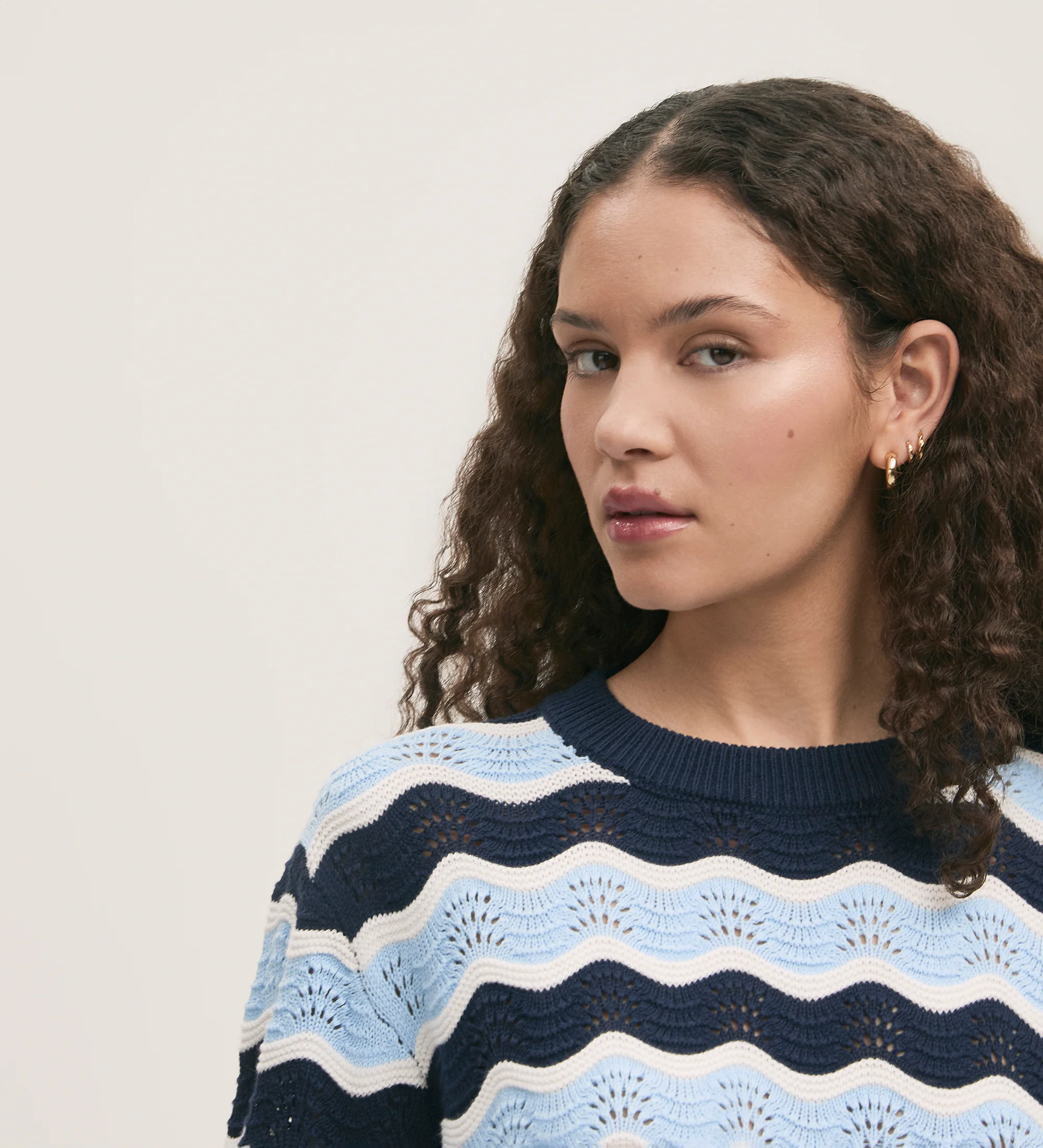 Antonia Blue Stripe Crochet Jumper - Image 3
