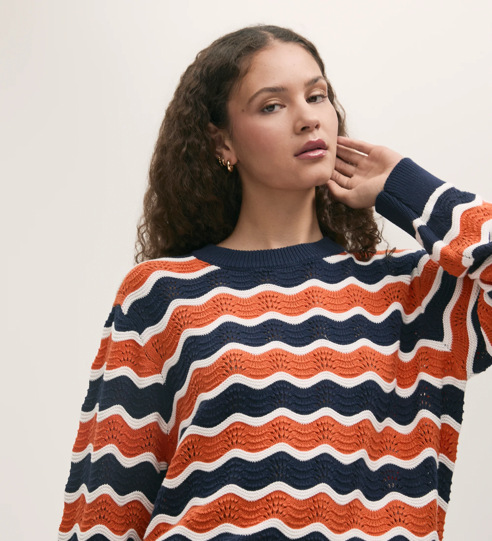 Antonia Orange Stripe Crochet Jumper - Image 3