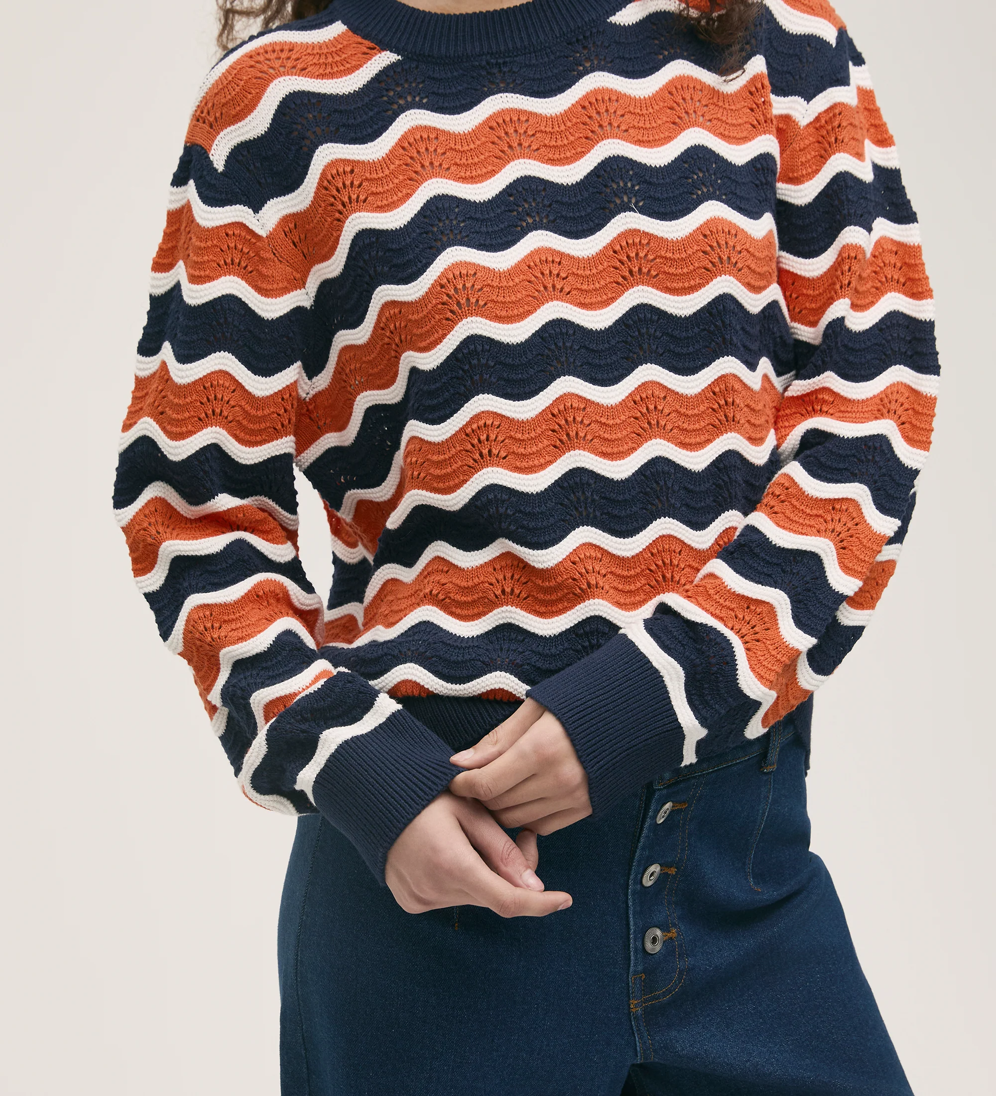 Antonia Orange Stripe Crochet Jumper - Image 4