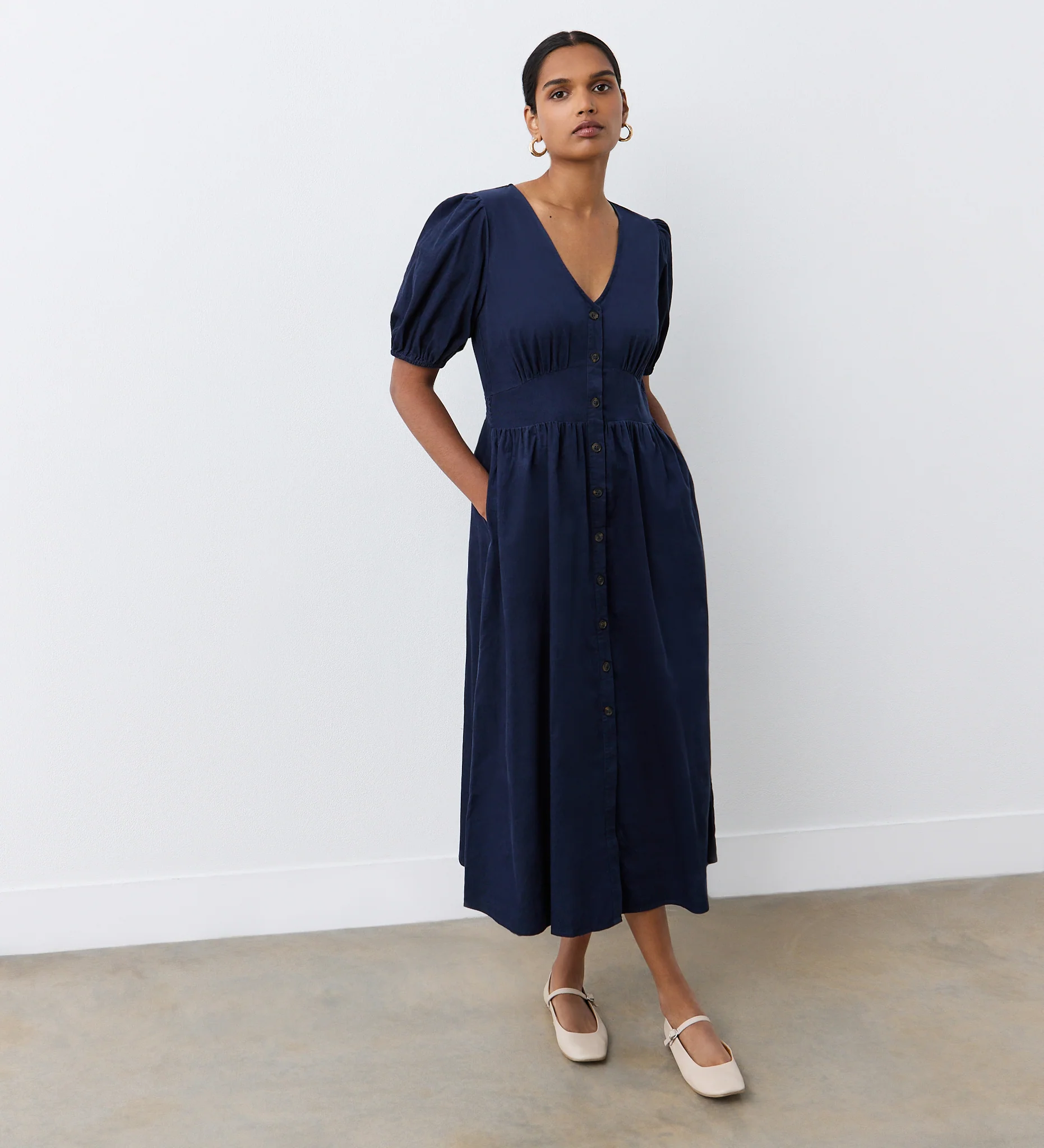 Arlow Navy Corduroy Midi Dress - Image 3
