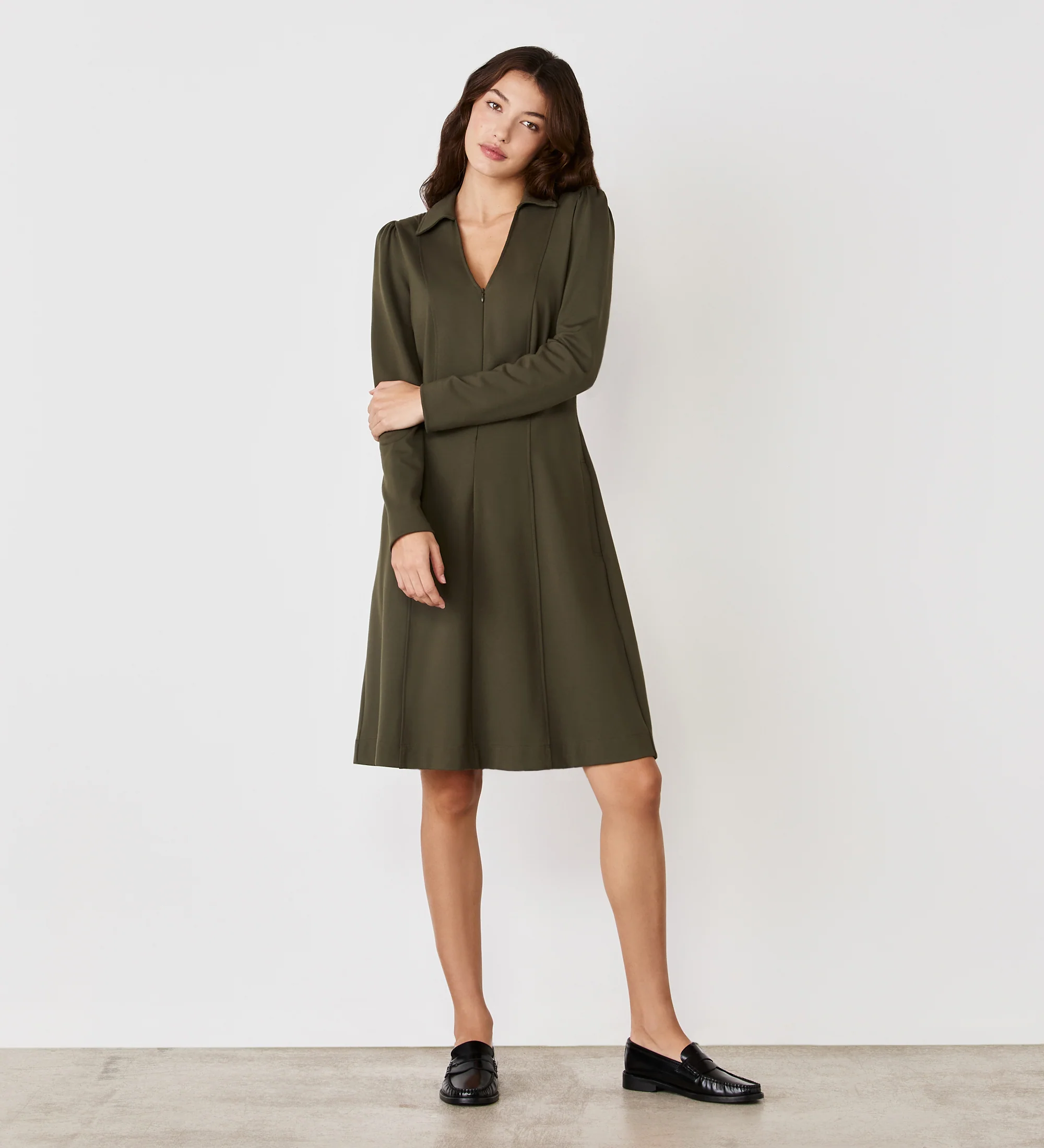 Bethany Khaki Ponte Jersey Knee Length Dress - Image 3