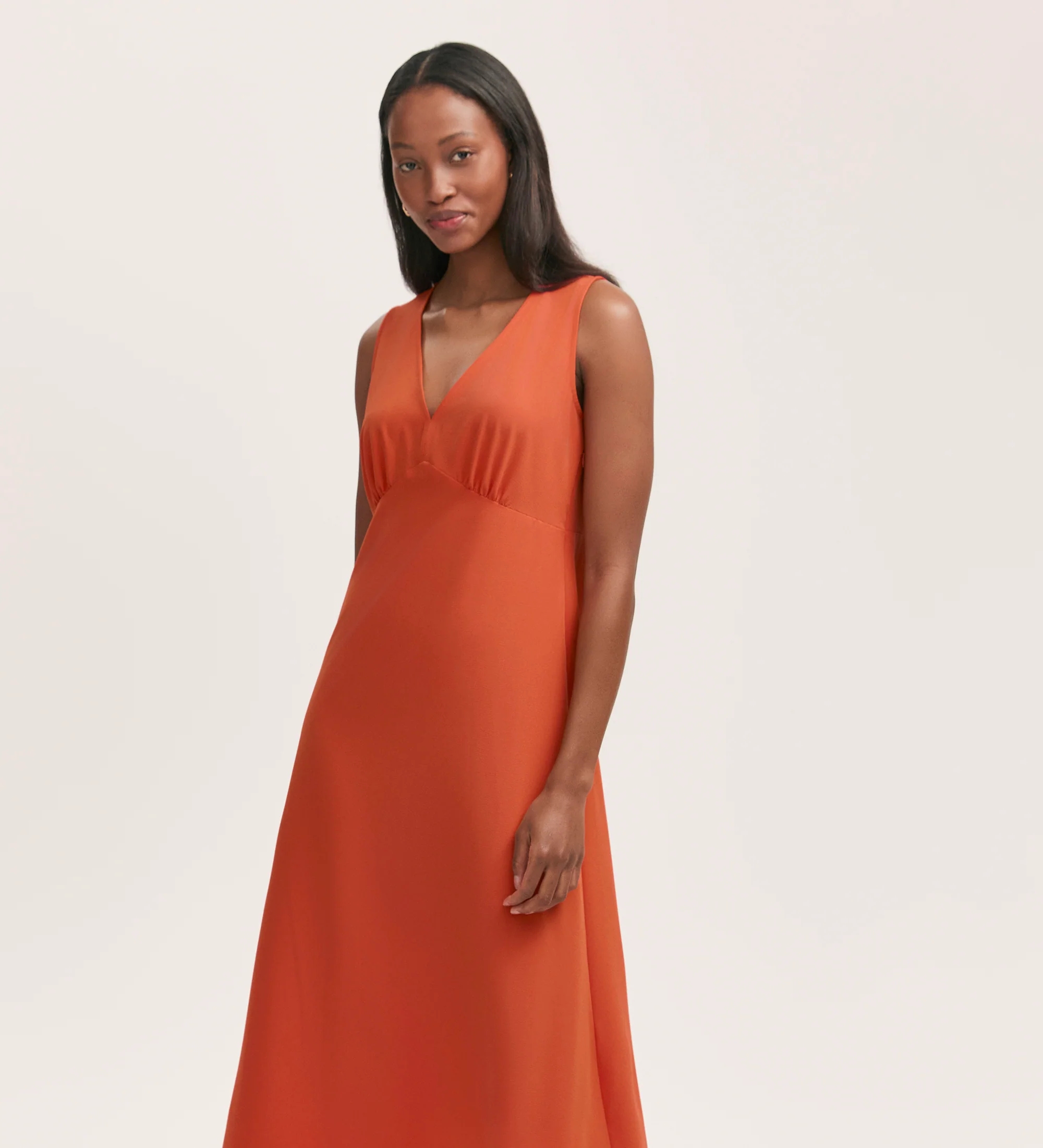 Brionie Orange Crepe Sleeveless Midi Dress - Image 3