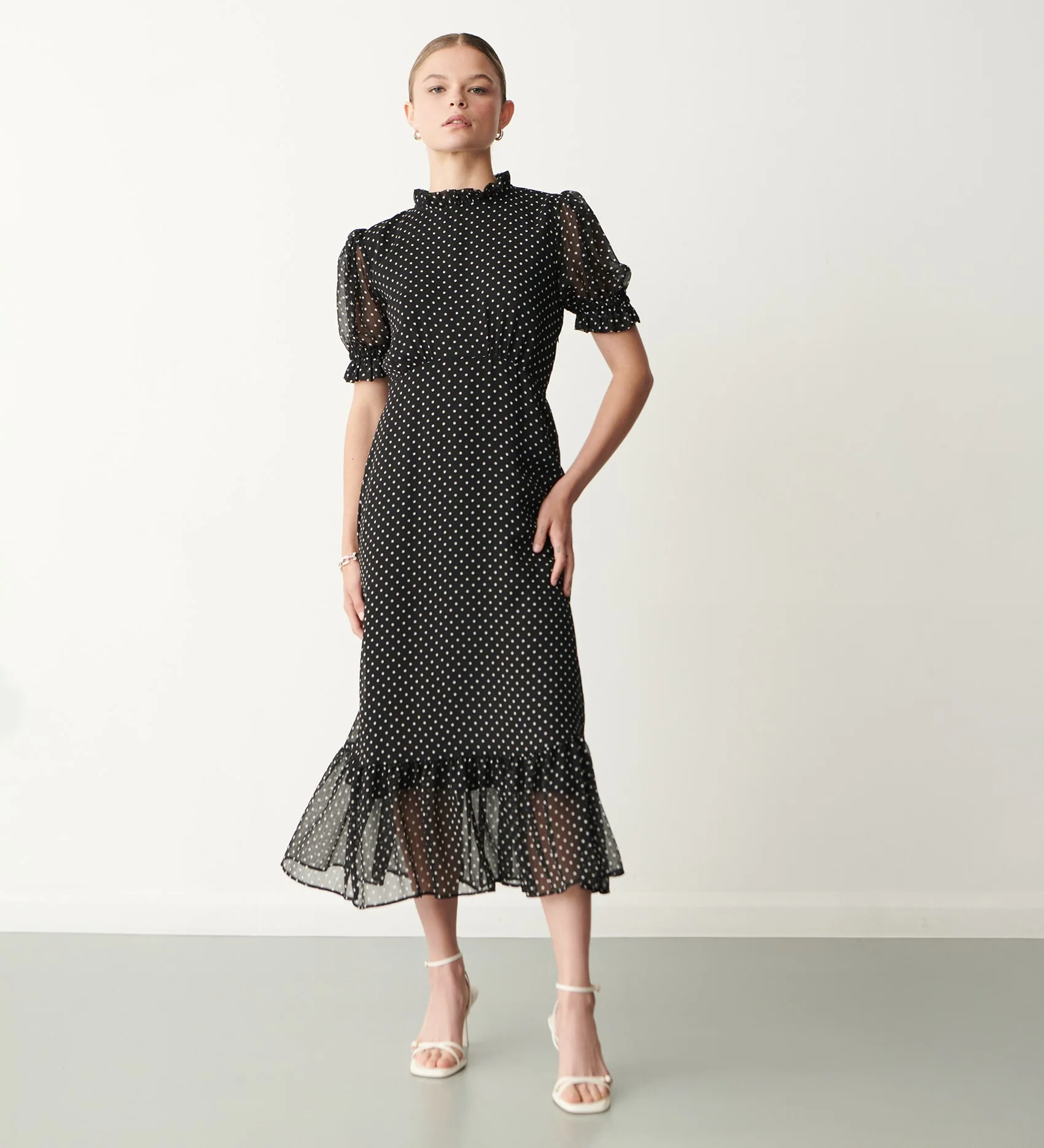 Camille Chiffon Polka Dot Midi Dress - Image 3