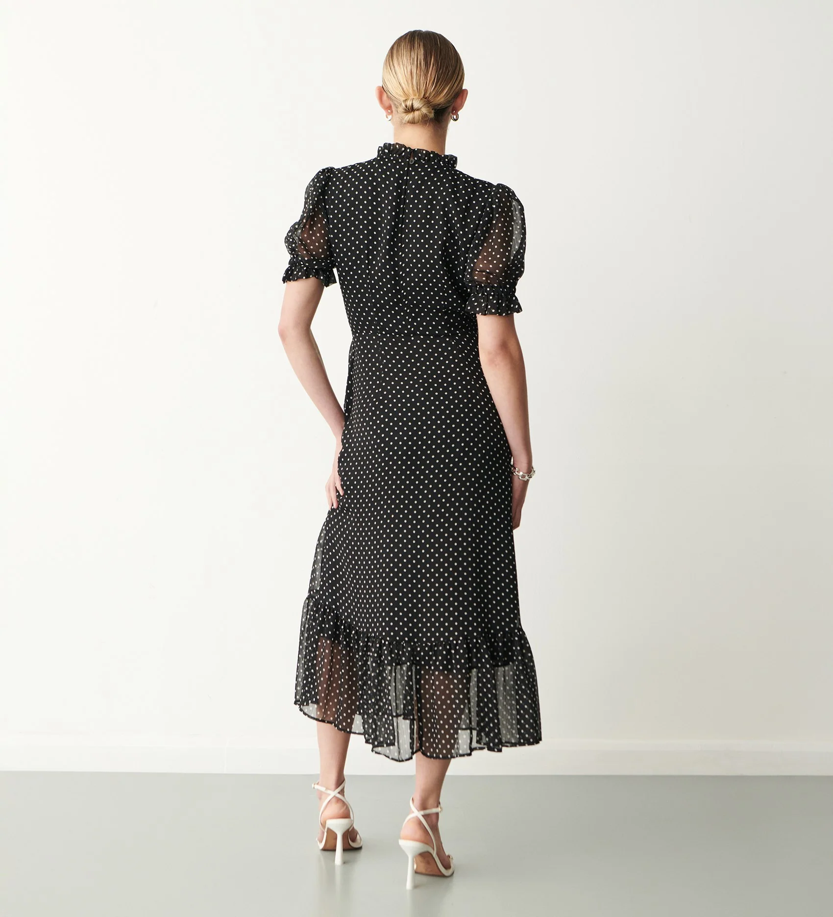 Camille Chiffon Polka Dot Midi Dress - Image 4