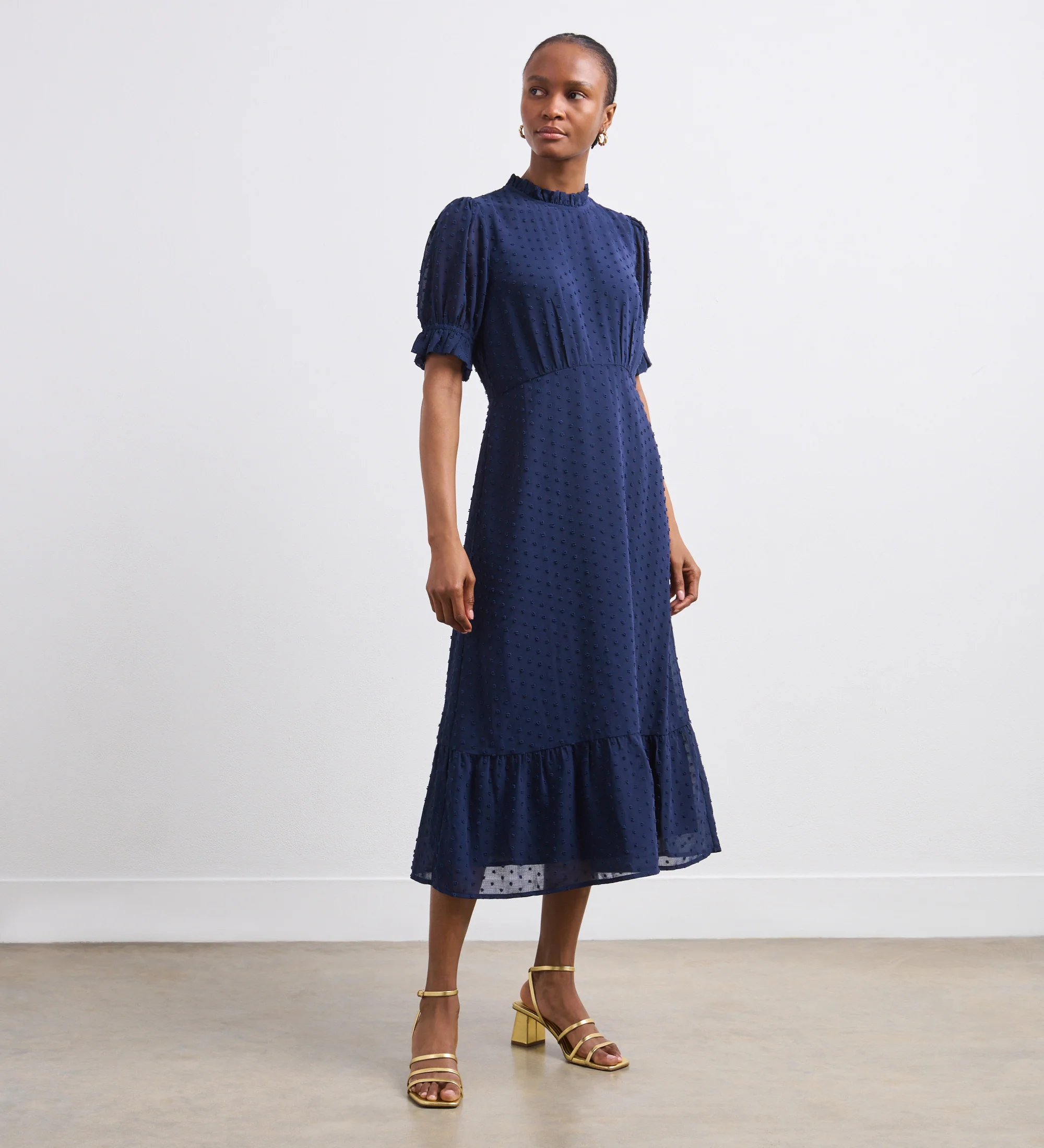 Camille Navy Chiffon Midi Dress - Image 3