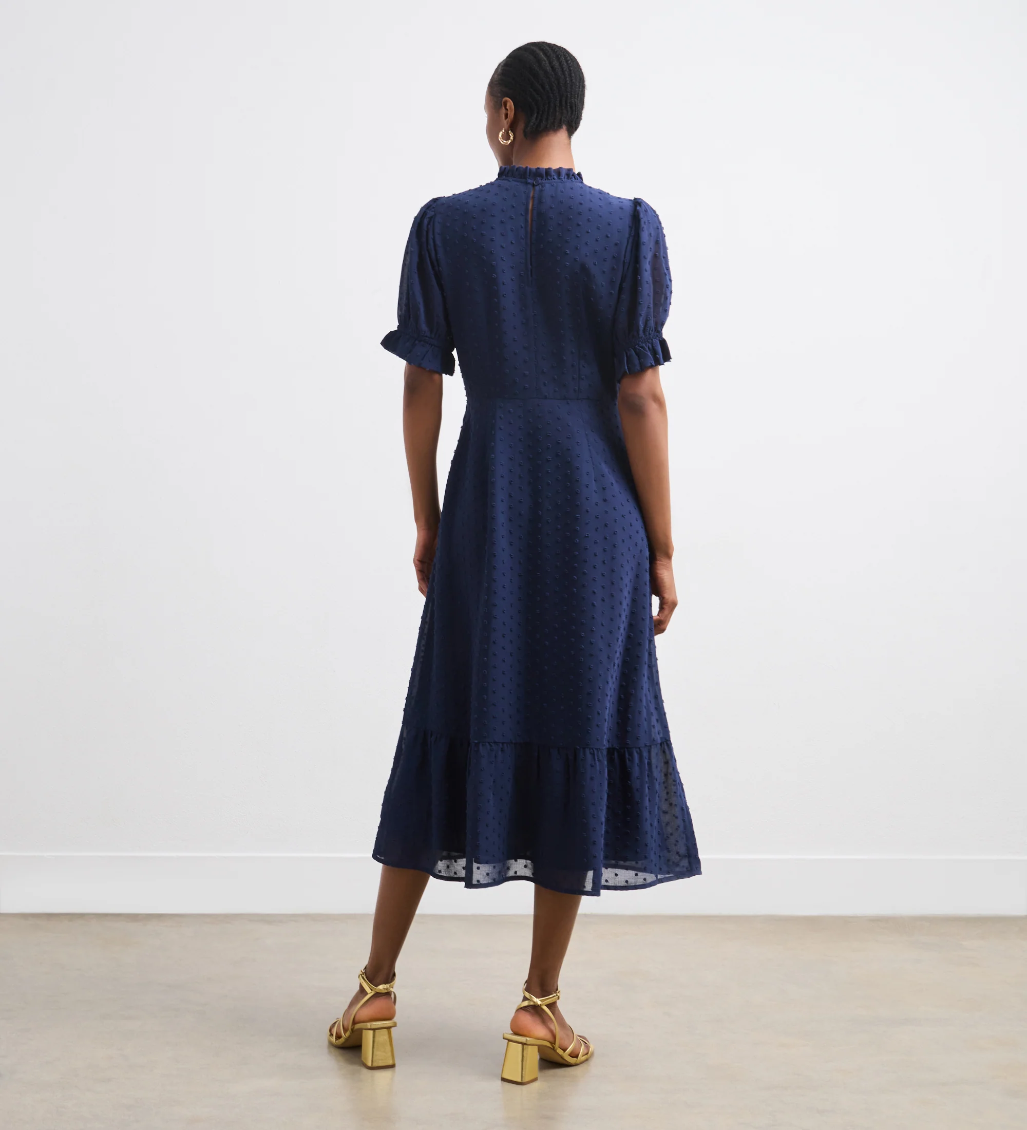 Camille Navy Chiffon Midi Dress - Image 4