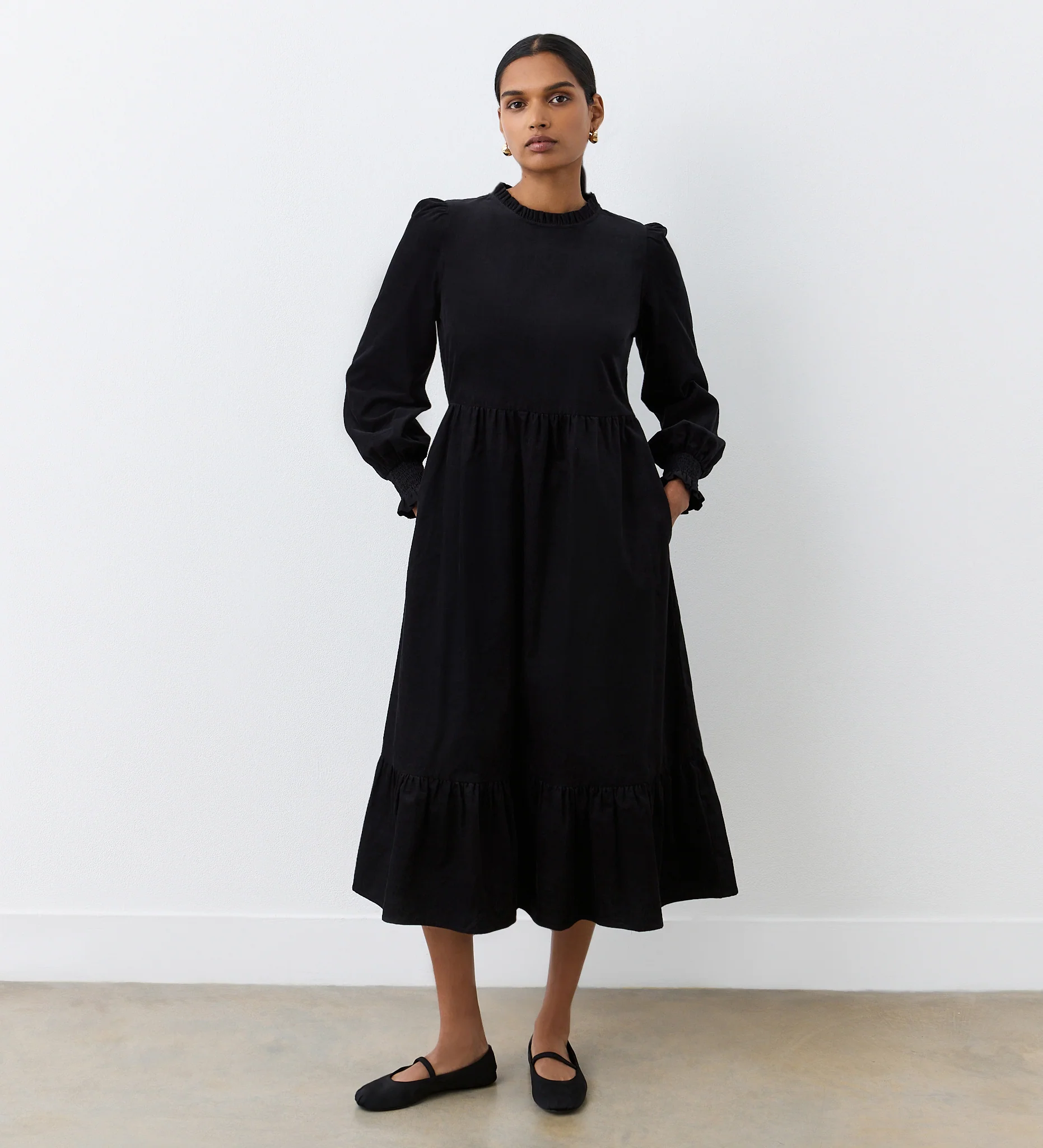 Esme Black Corduroy Midi Dress - Image 3
