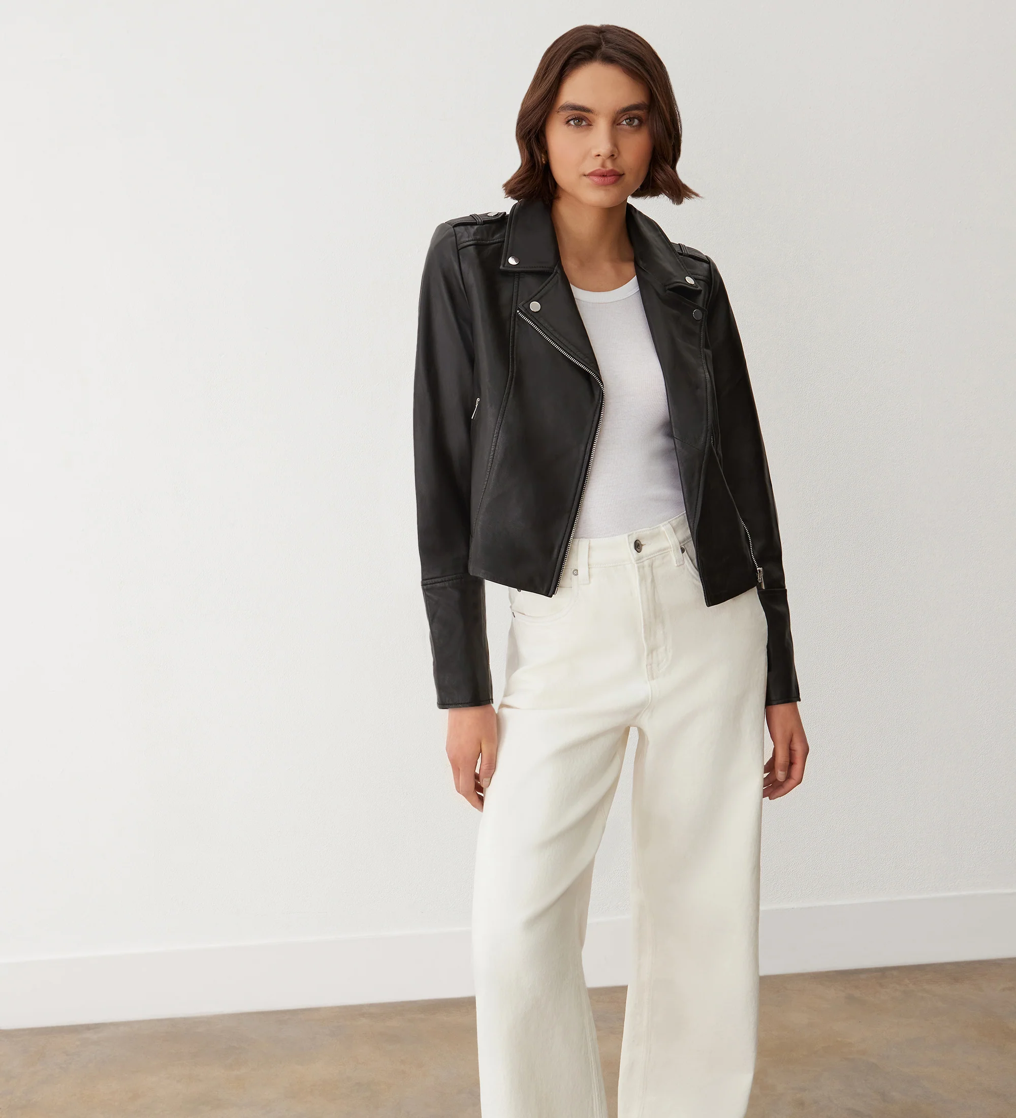 Faith Black Leather Biker Jacket - Image 3