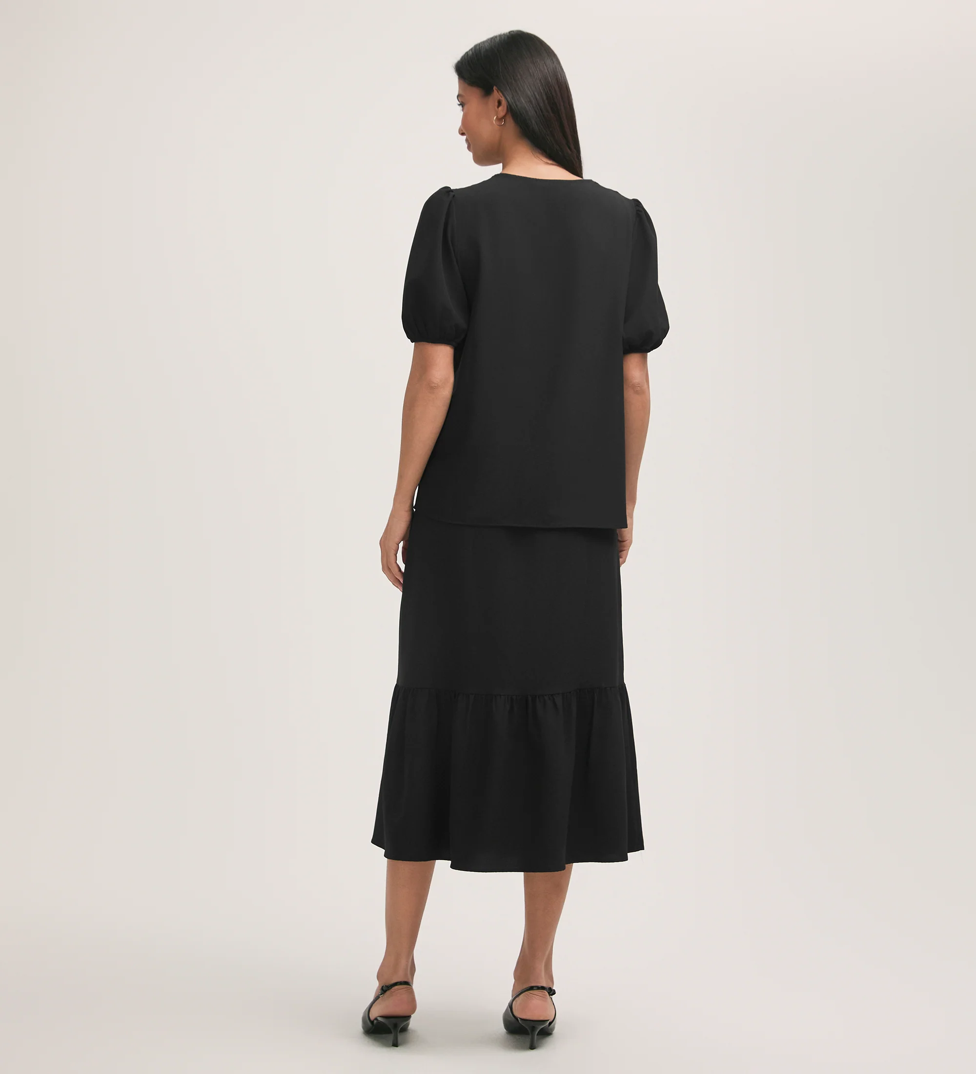 Fleur Black Crepe Short Sleeve Button Up Blouse - Image 5