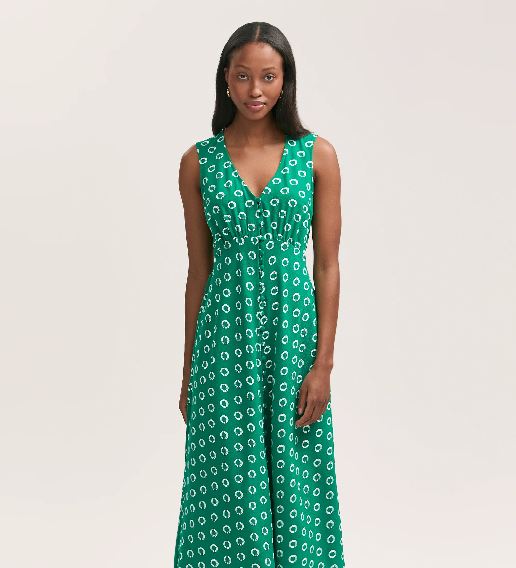 Flora Green Polka Dot Midi Dress - Image 3