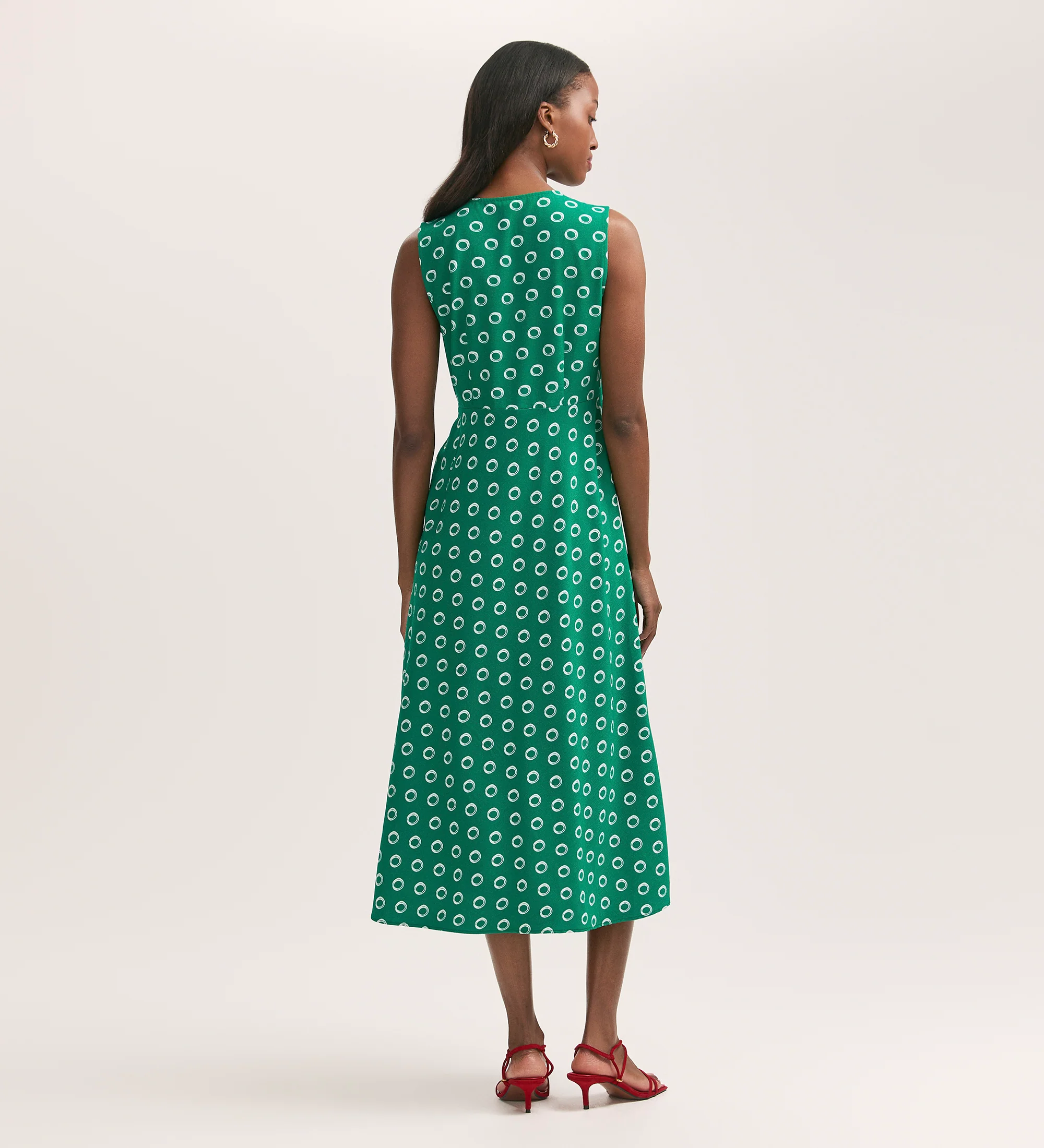 Flora Green Polka Dot Midi Dress - Image 4
