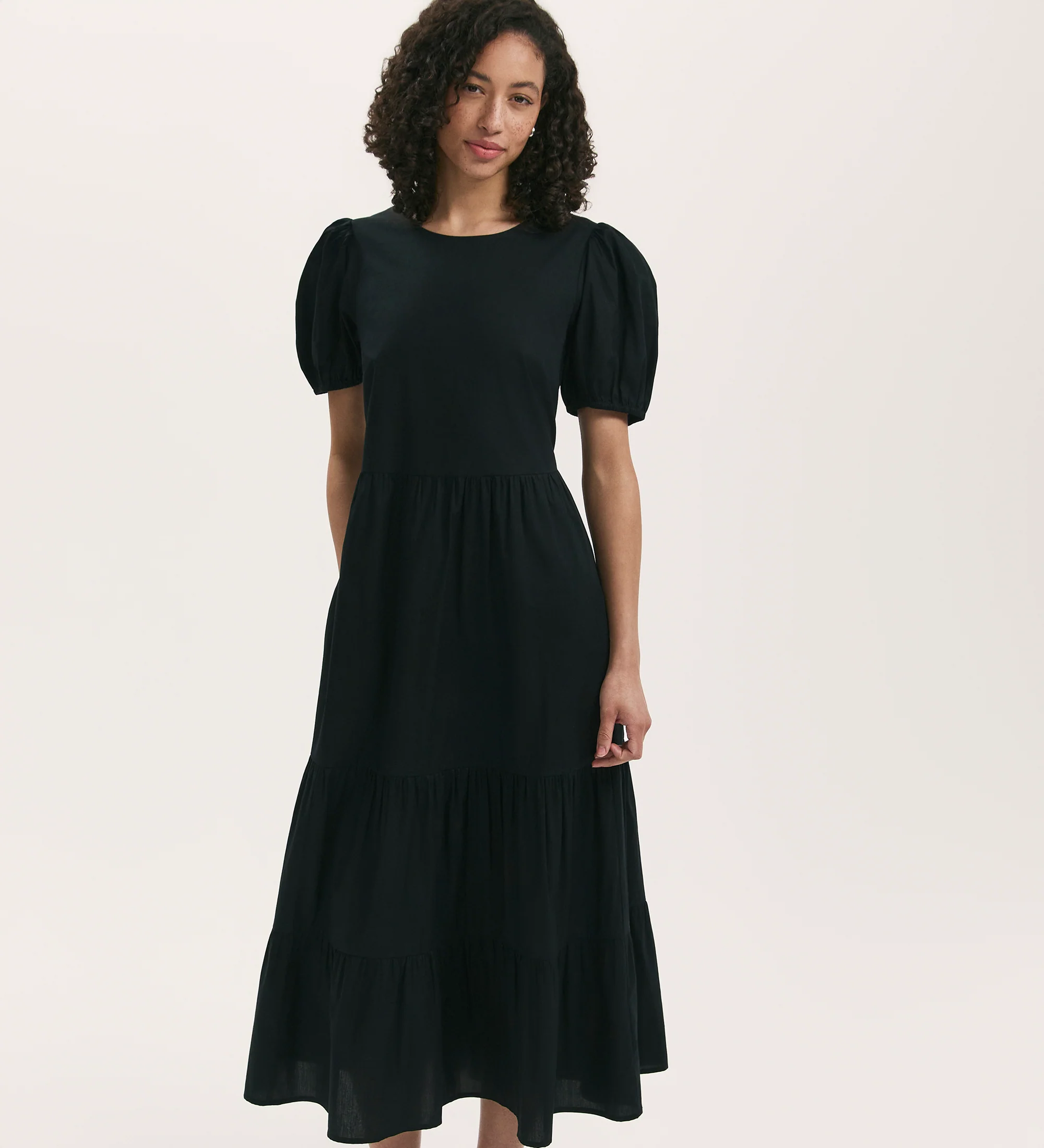 Genevive Black Cotton Midi Tiered Dress - Image 3