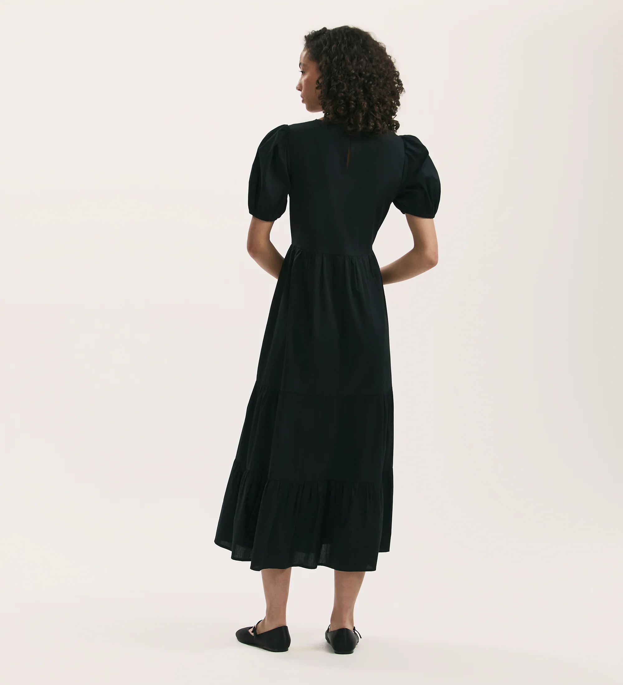 Genevive Black Cotton Midi Tiered Dress - Image 4