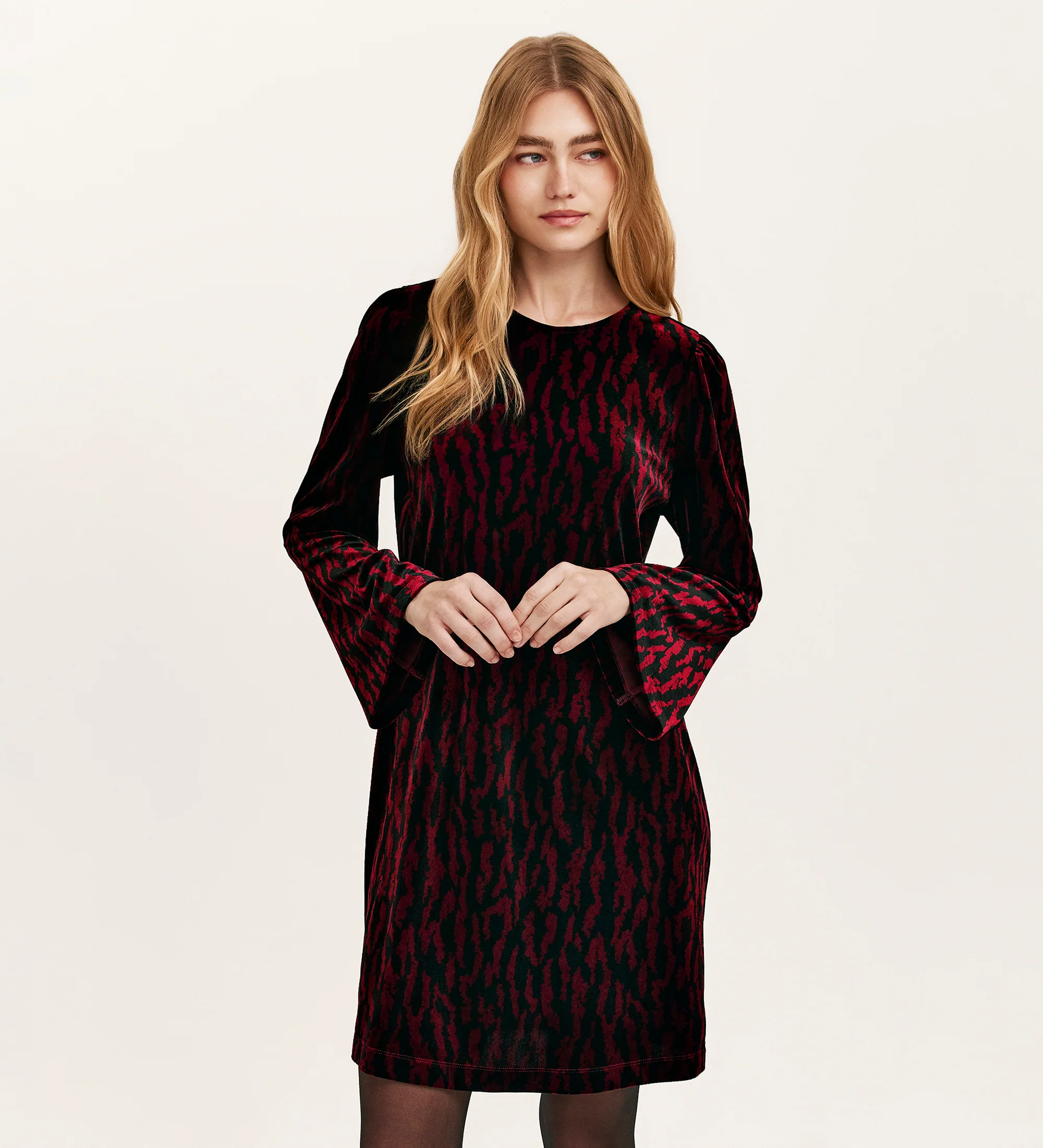 Hattie Burgundy Zebra Jersey Velvet Short Dress - Image 3