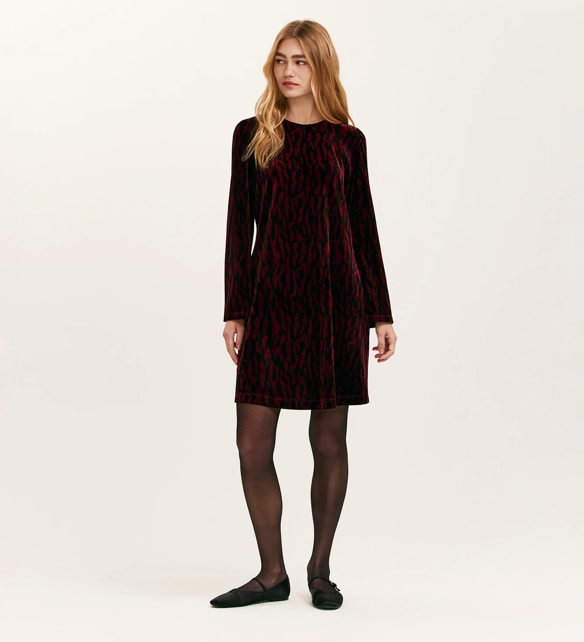 Hattie Burgundy Zebra Jersey Velvet Short Dress - Image 4