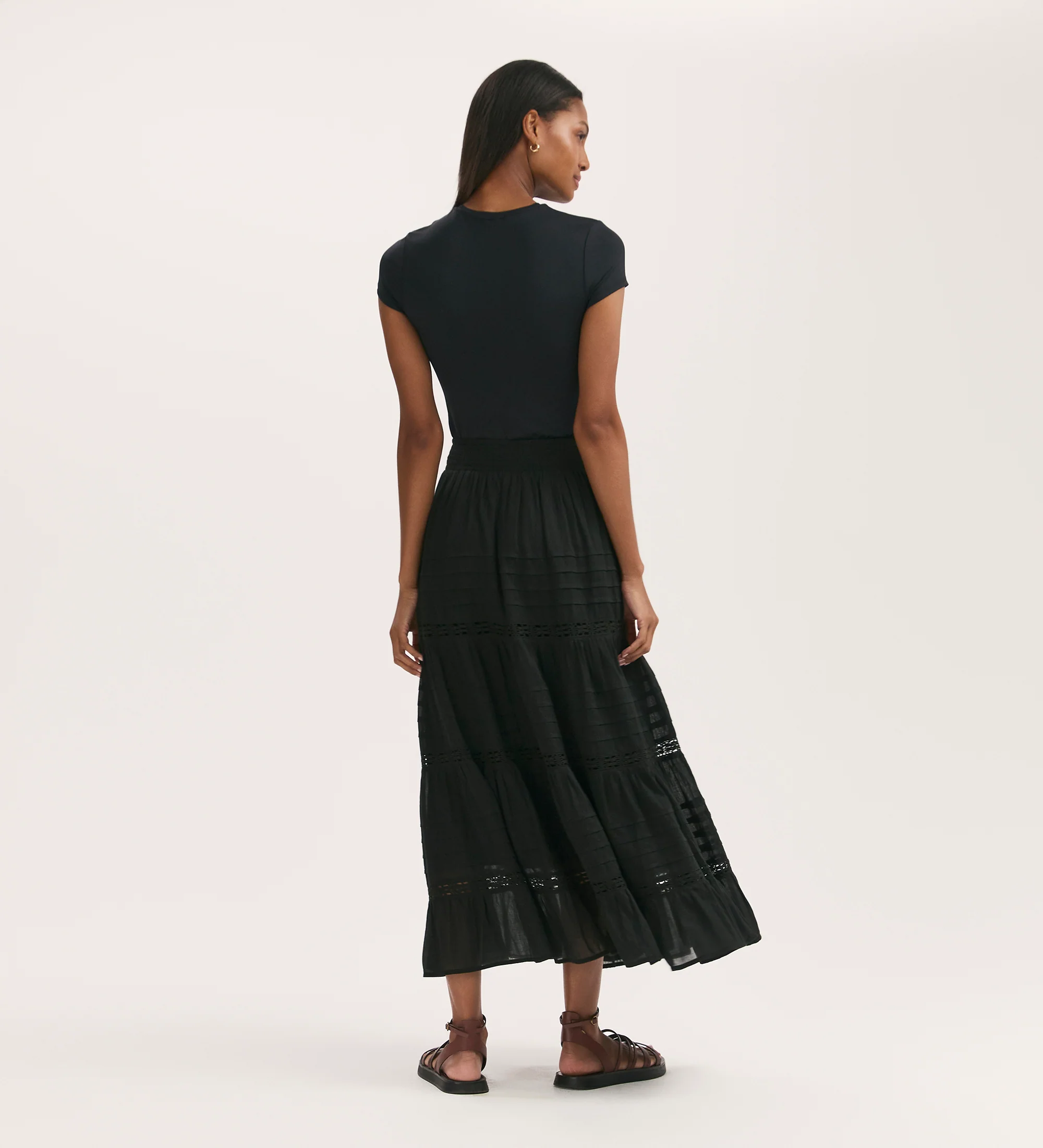 Imani Black Cotton Lace Trim Midi Skirt - Image 4