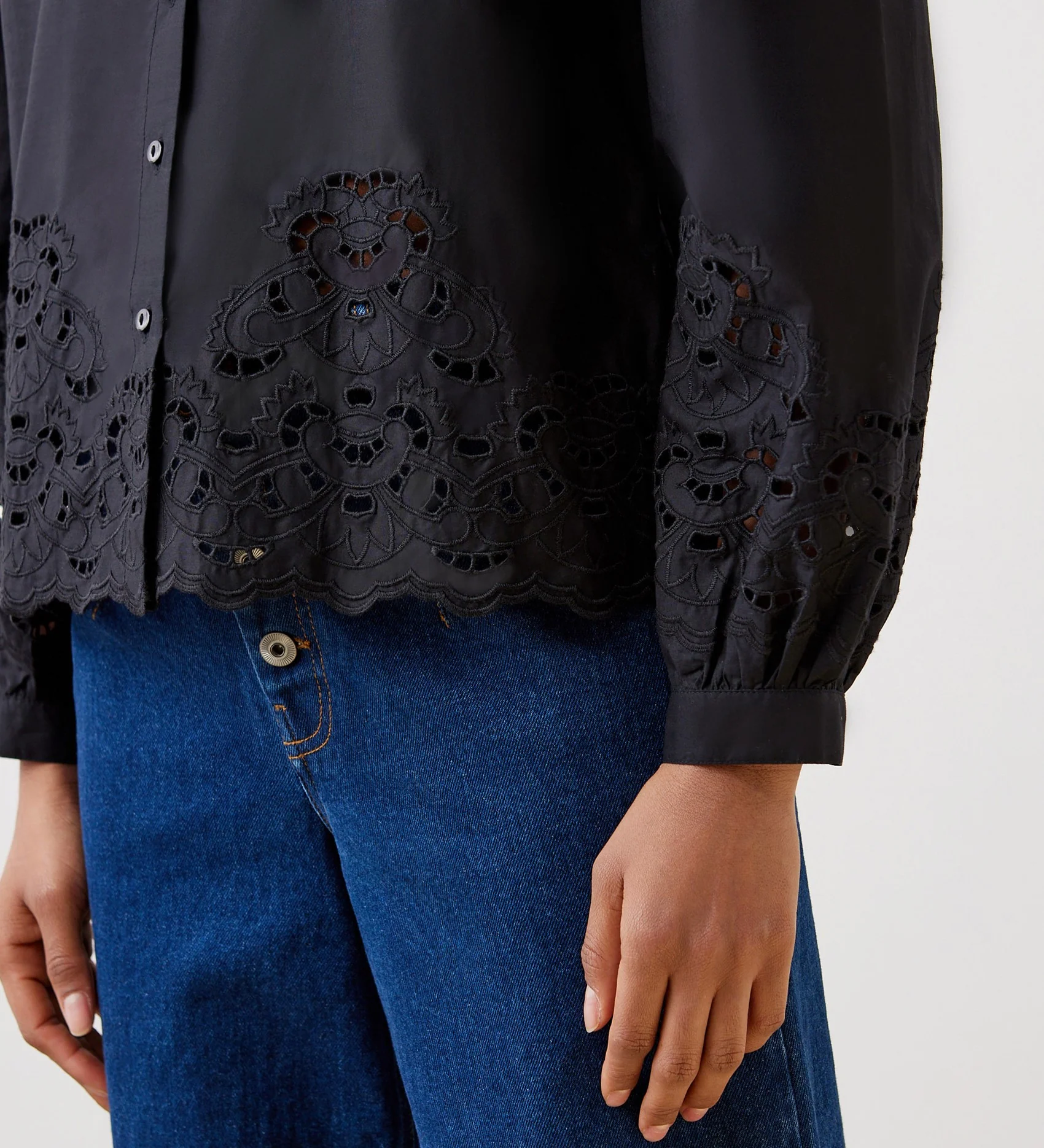 Jayne Black Broderie Cotton Shirt - Image 3