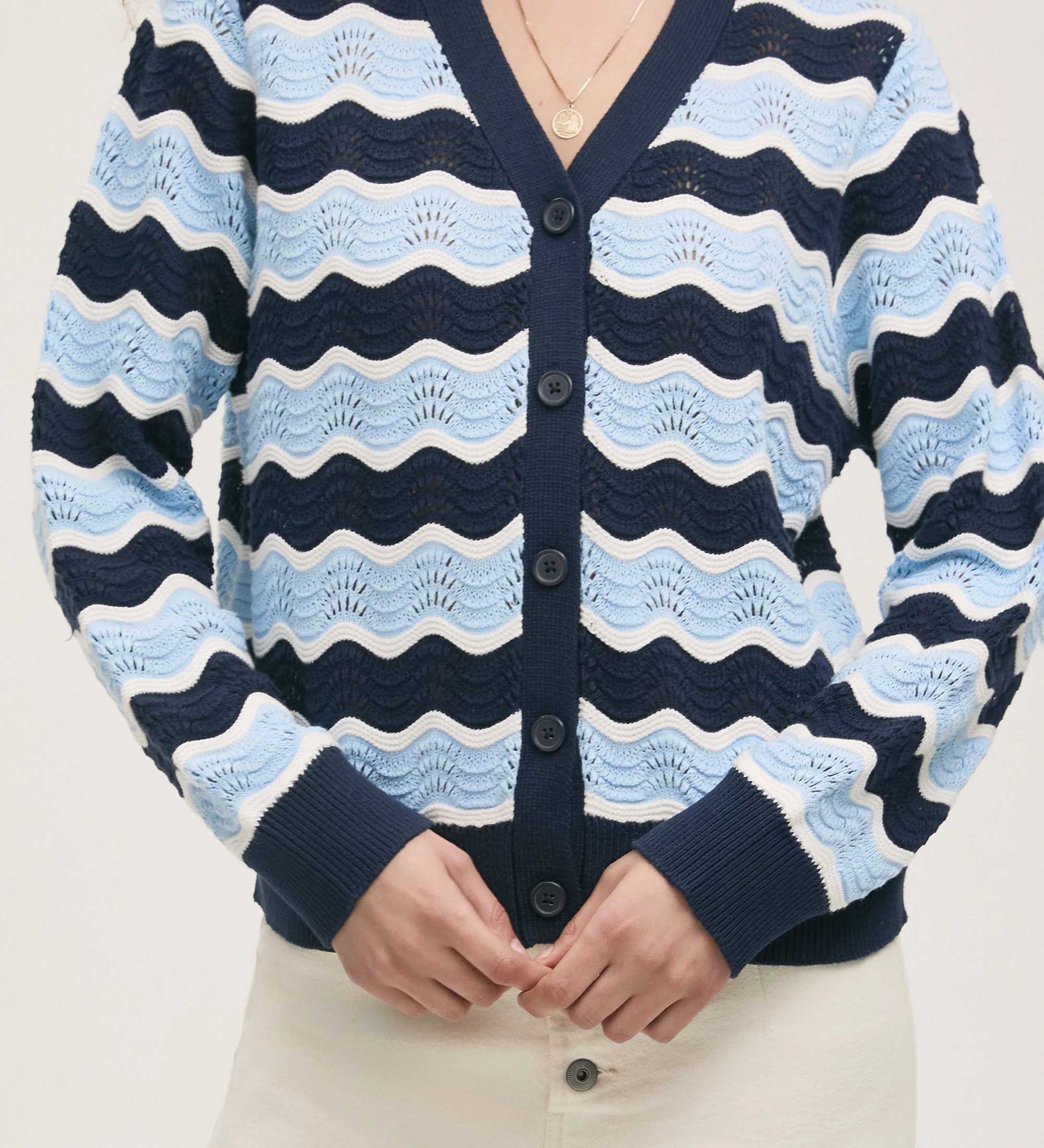 Kate Blue Stripe Crochet Cardigan - Image 3
