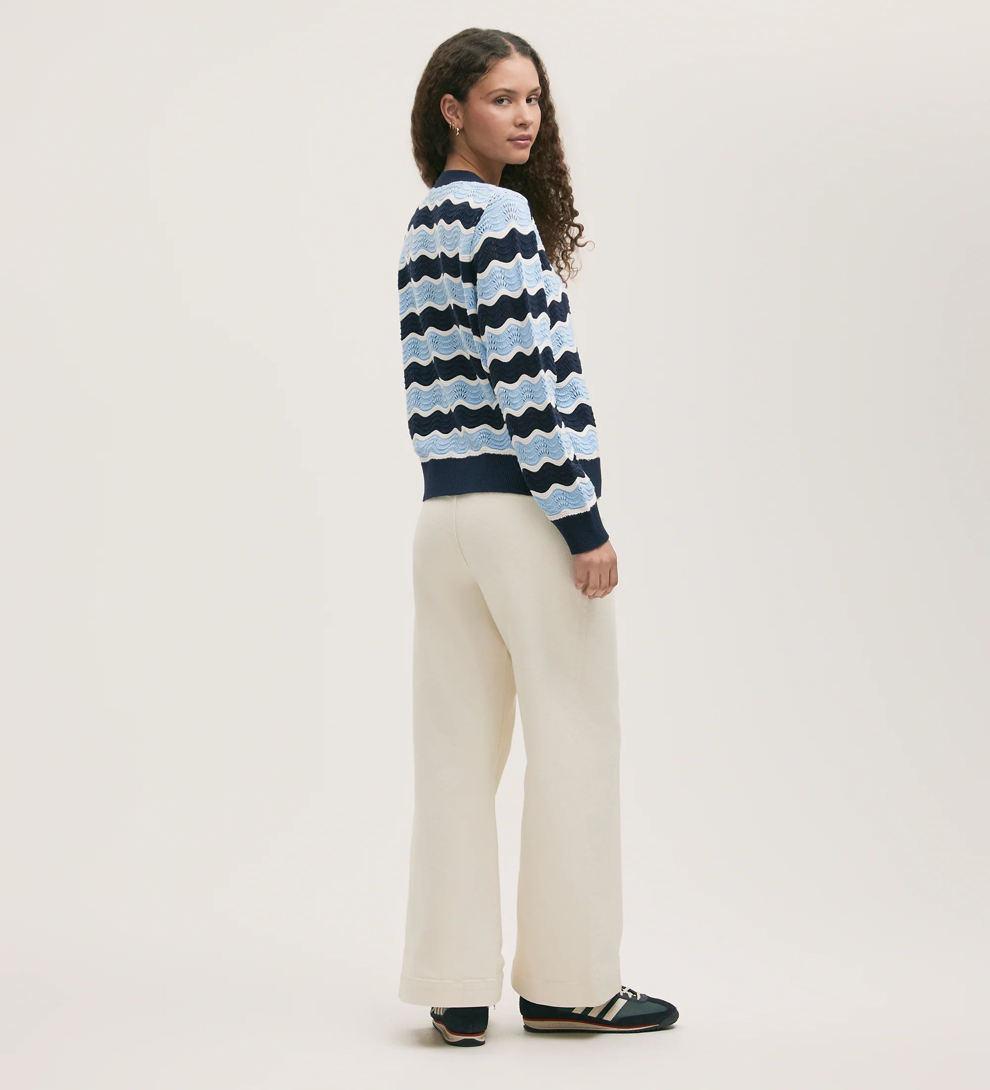 Kate Blue Stripe Crochet Cardigan - Image 4