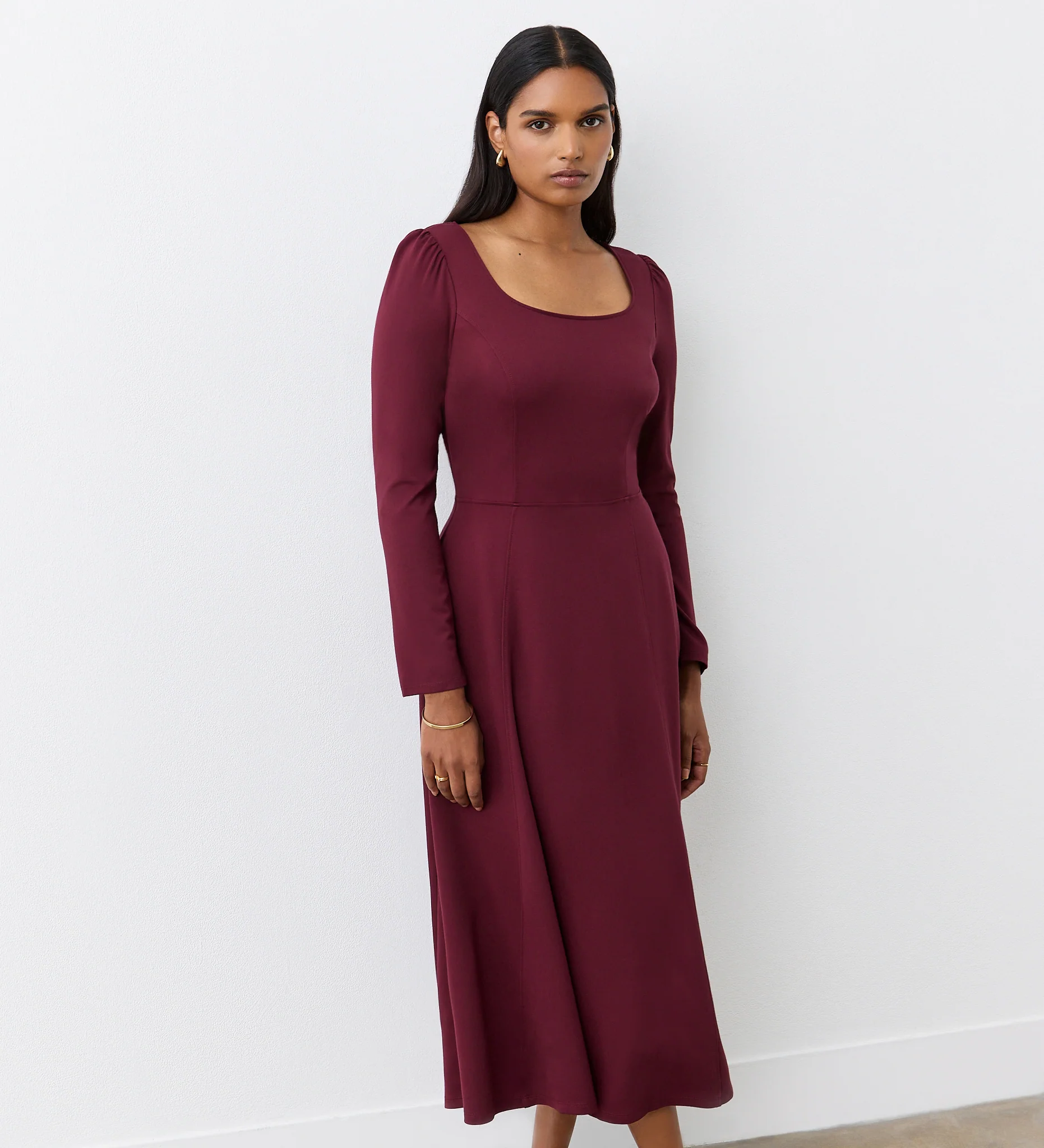 Kelly Burgundy Ponte Jersey Midi Dress - Image 3