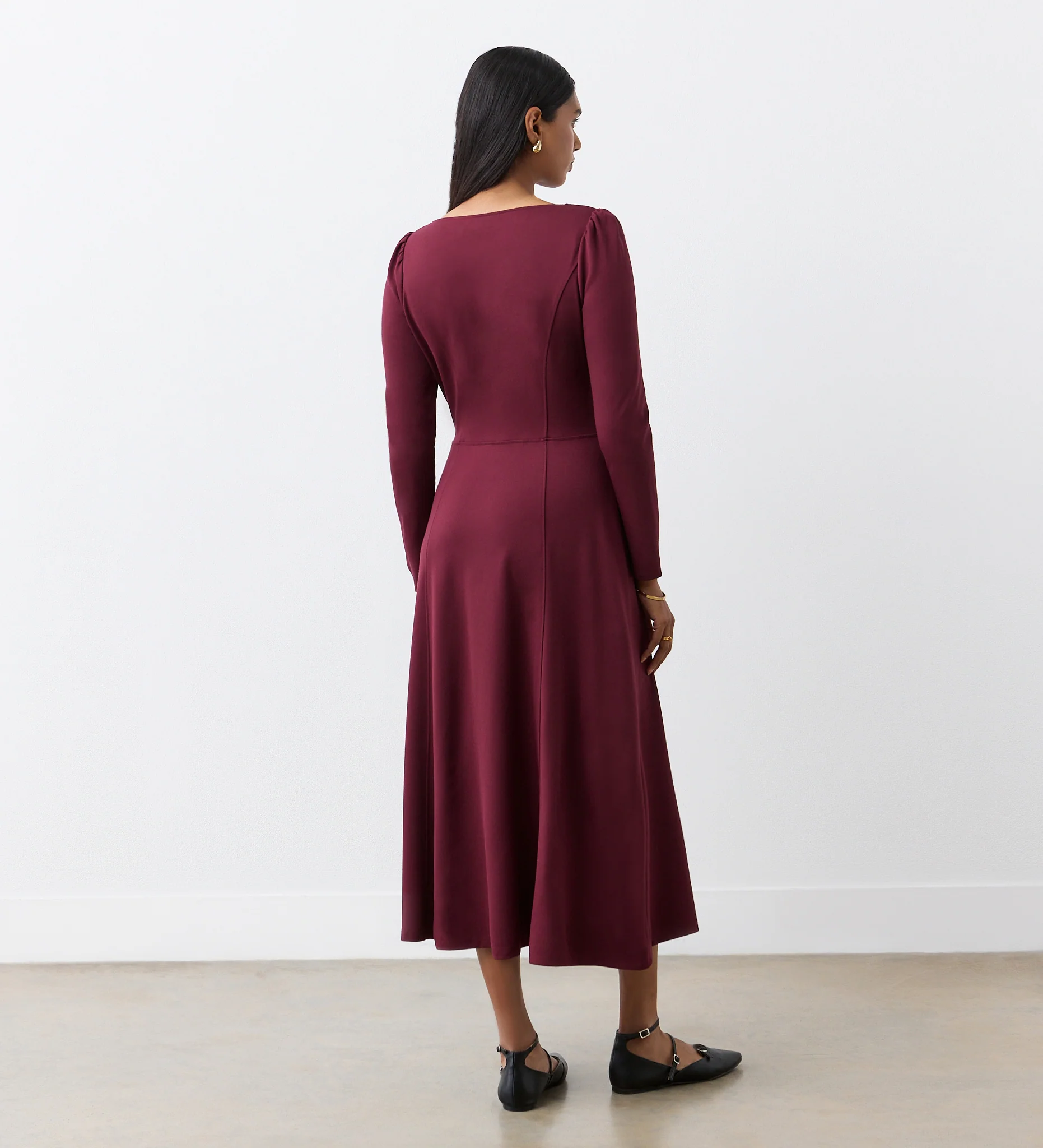 Kelly Burgundy Ponte Jersey Midi Dress - Image 4