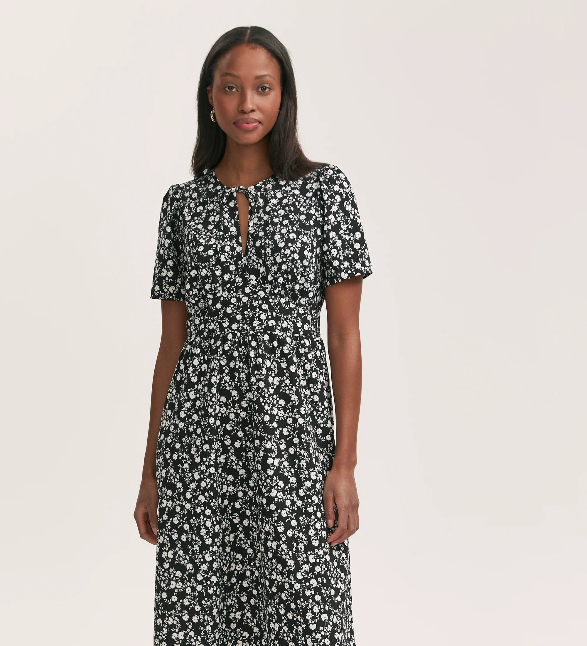 Mairead Black Ditsy Crepe Midi Tea Dress - Image 3