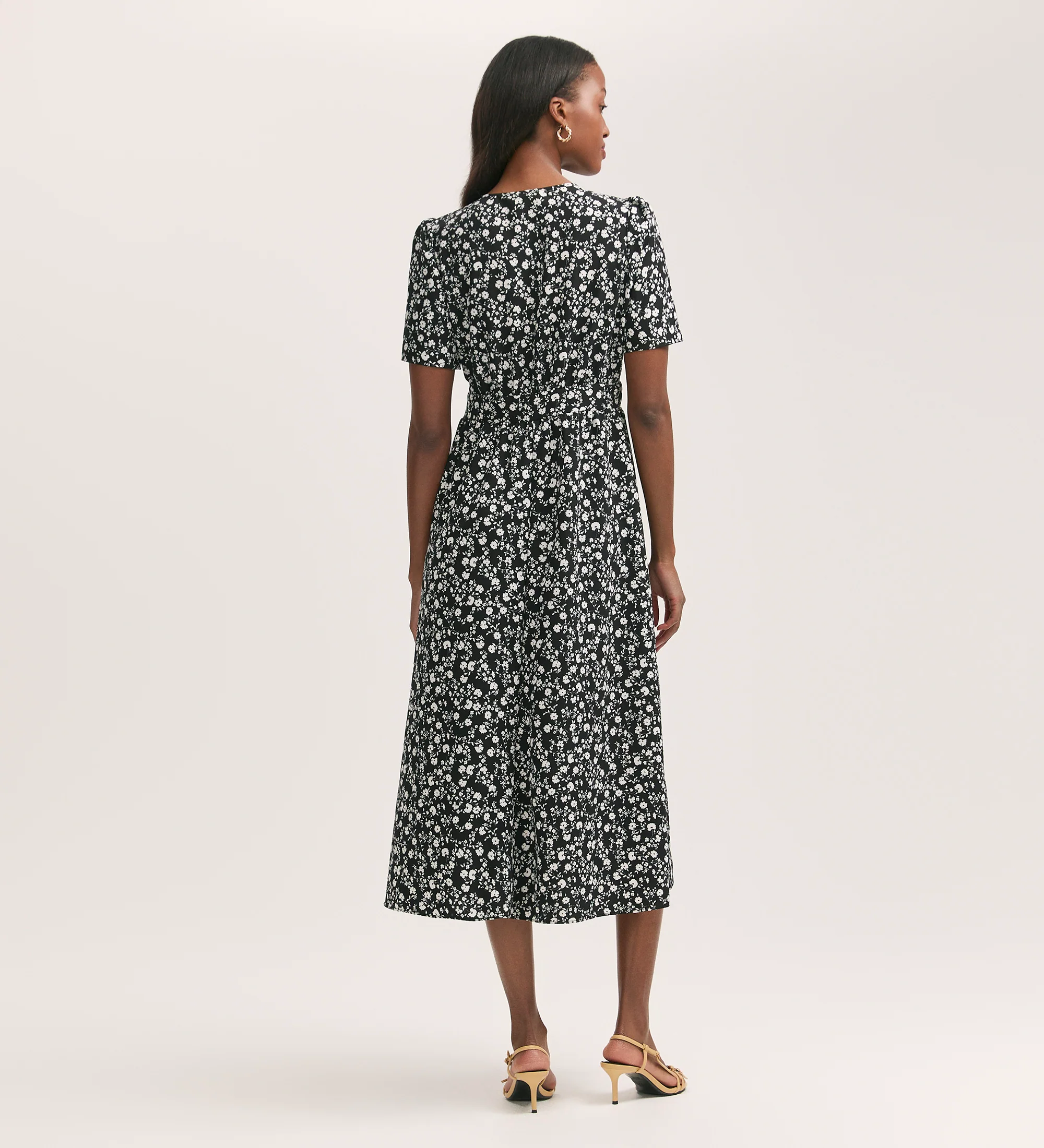 Mairead Black Ditsy Crepe Midi Tea Dress - Image 4