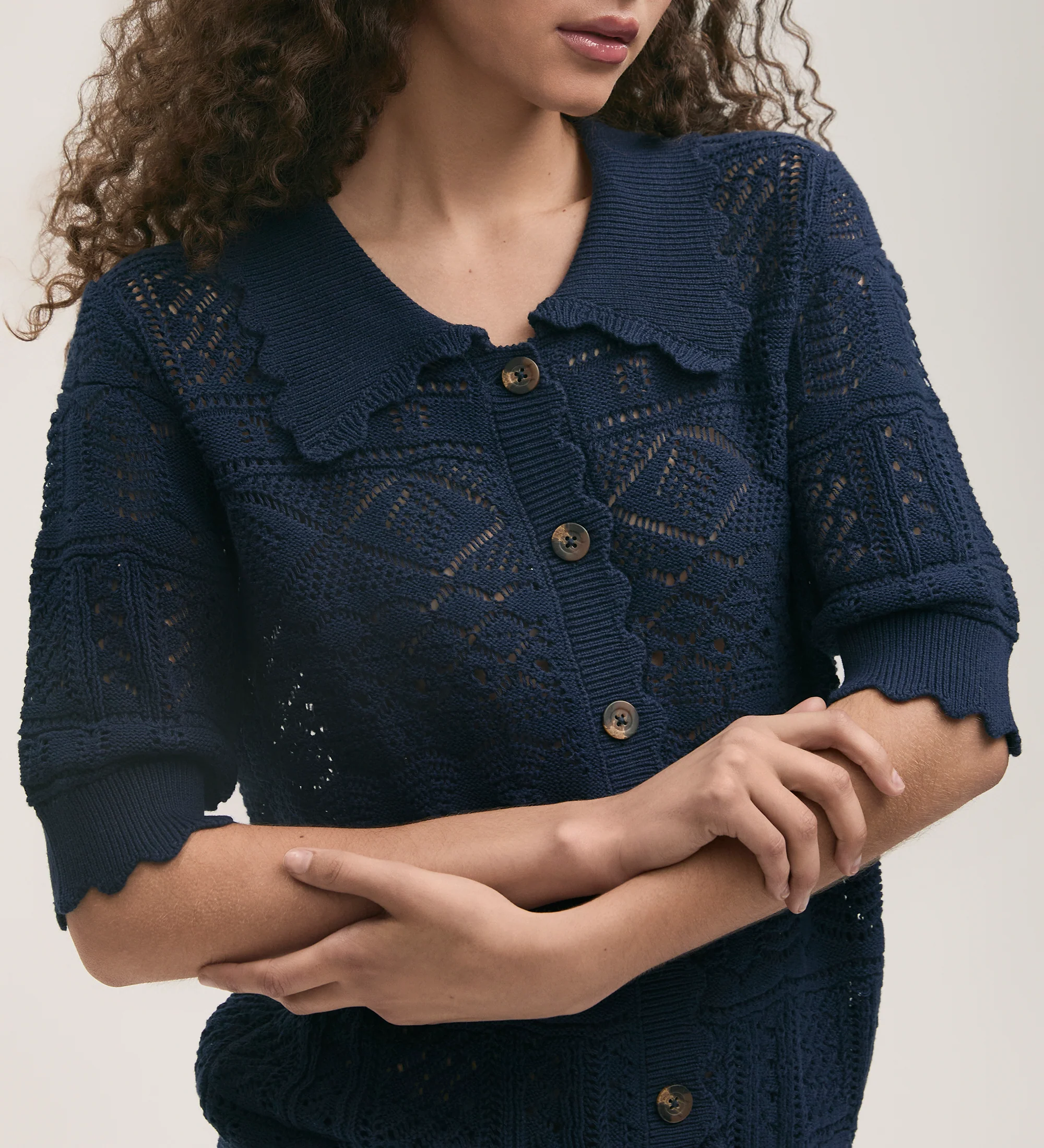 Marlowe Navy Crochet Cardigan - Image 3