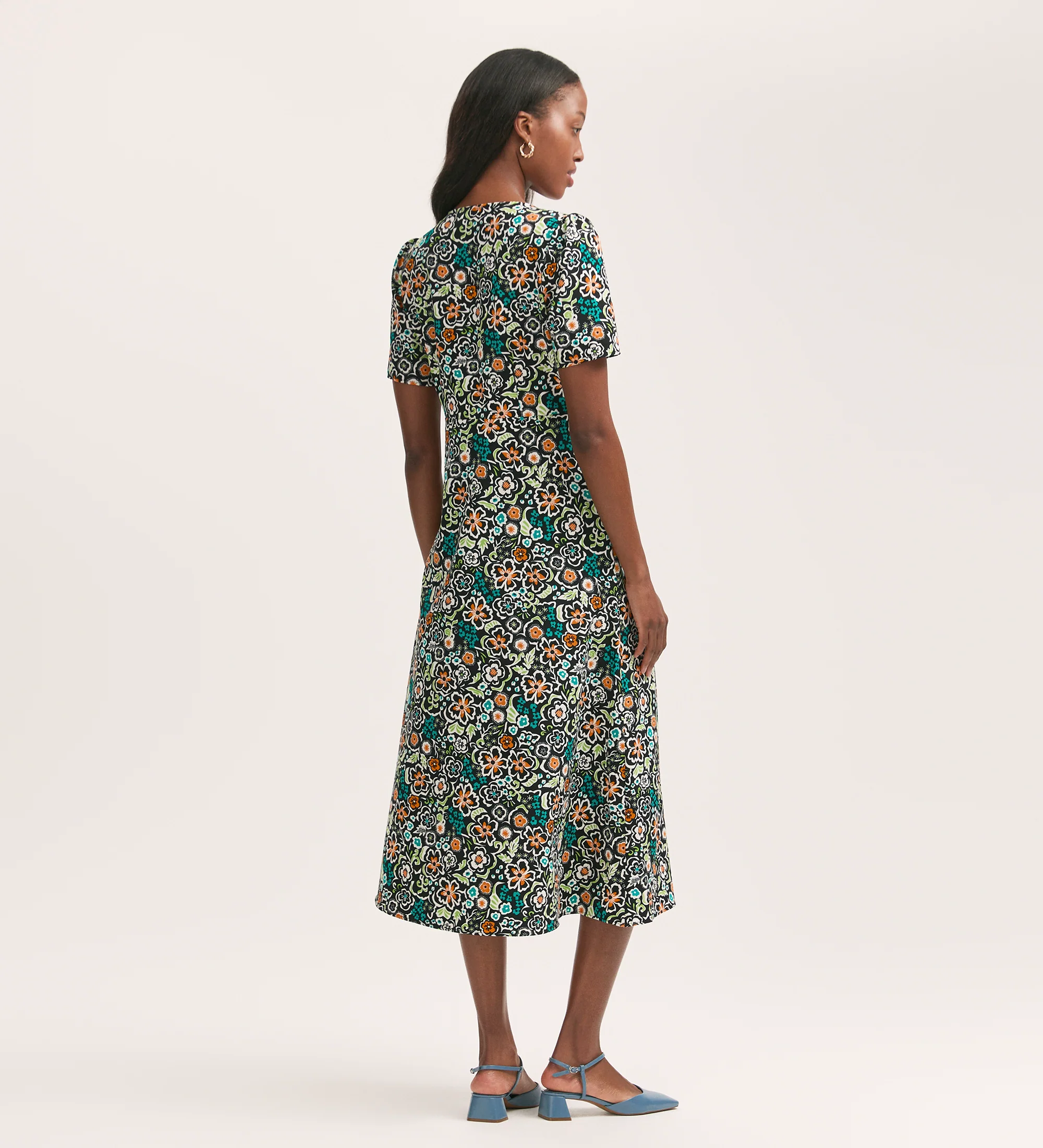 Martina Black Flower Crepe Midi Dress - Image 4