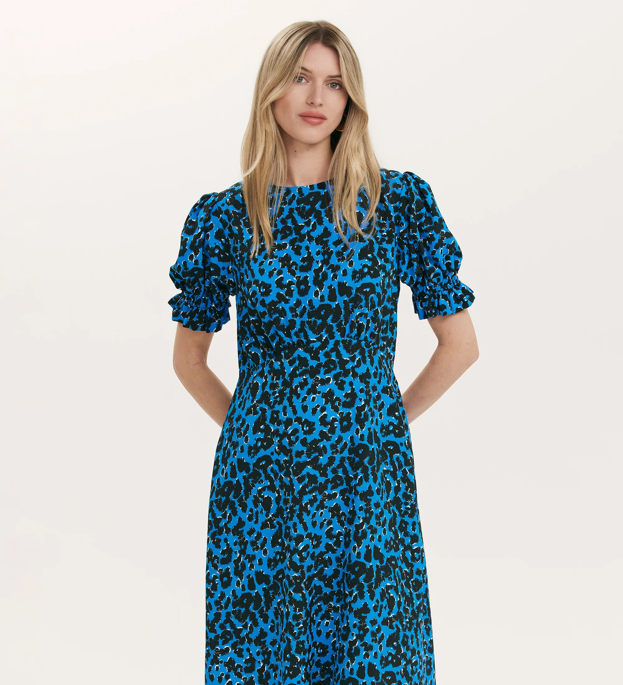 Mela Blue Animal Crepe Midi Tea Dress - Image 3
