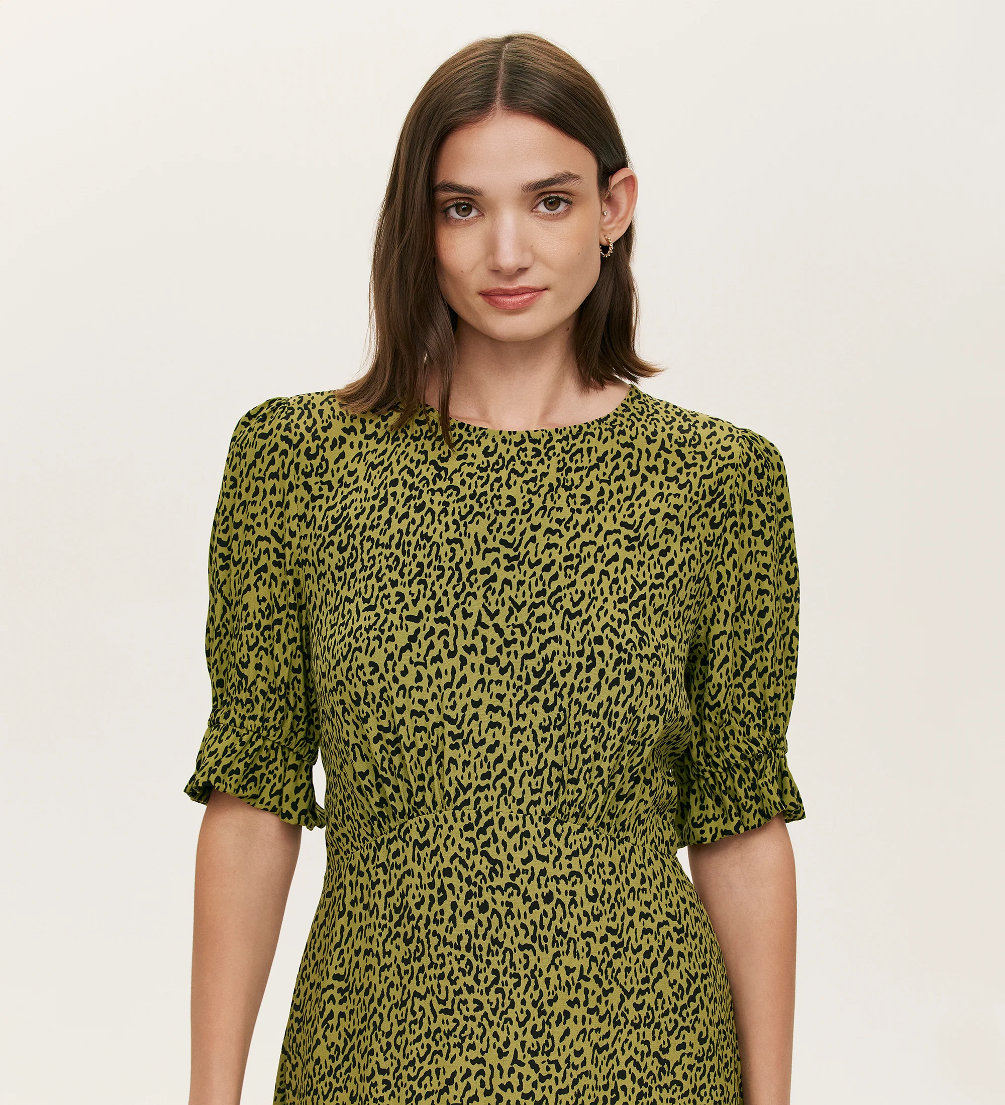 Mela Green Leopard Crepe Midi Tea Dress - Image 3