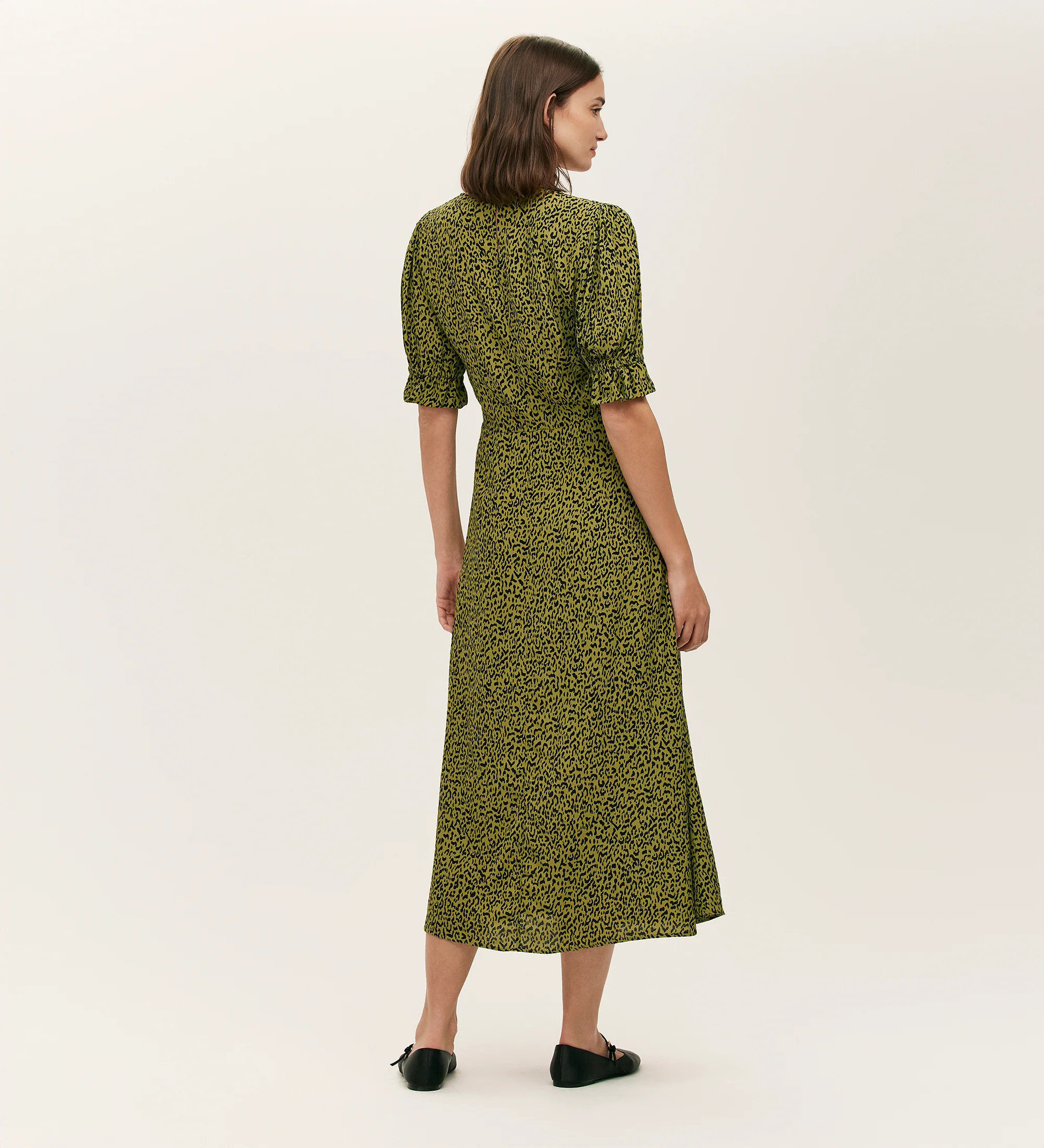 Mela Green Leopard Crepe Midi Tea Dress - Image 4