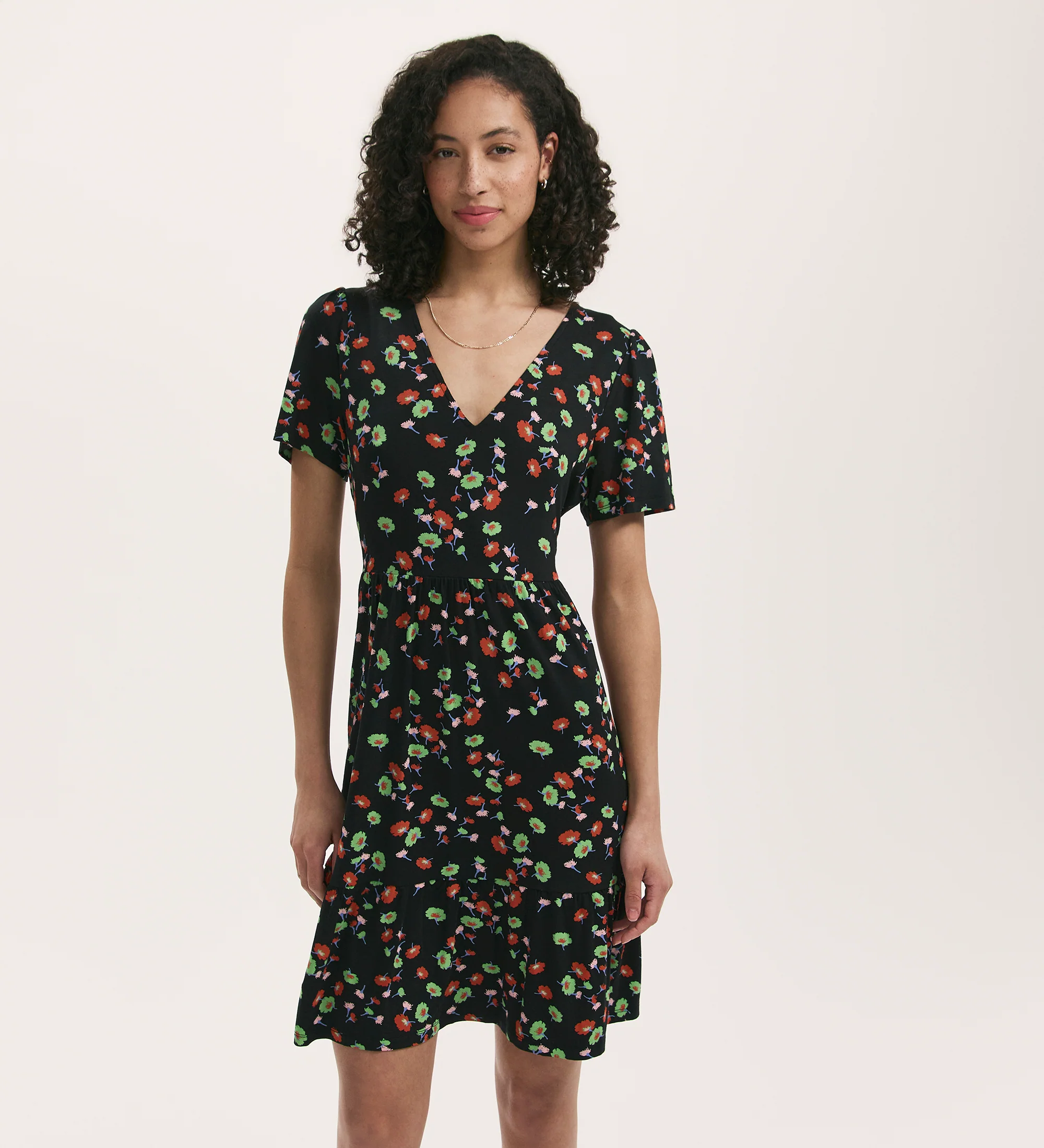 Misha Black Flower Jersey Short Tiered Dress - Image 3
