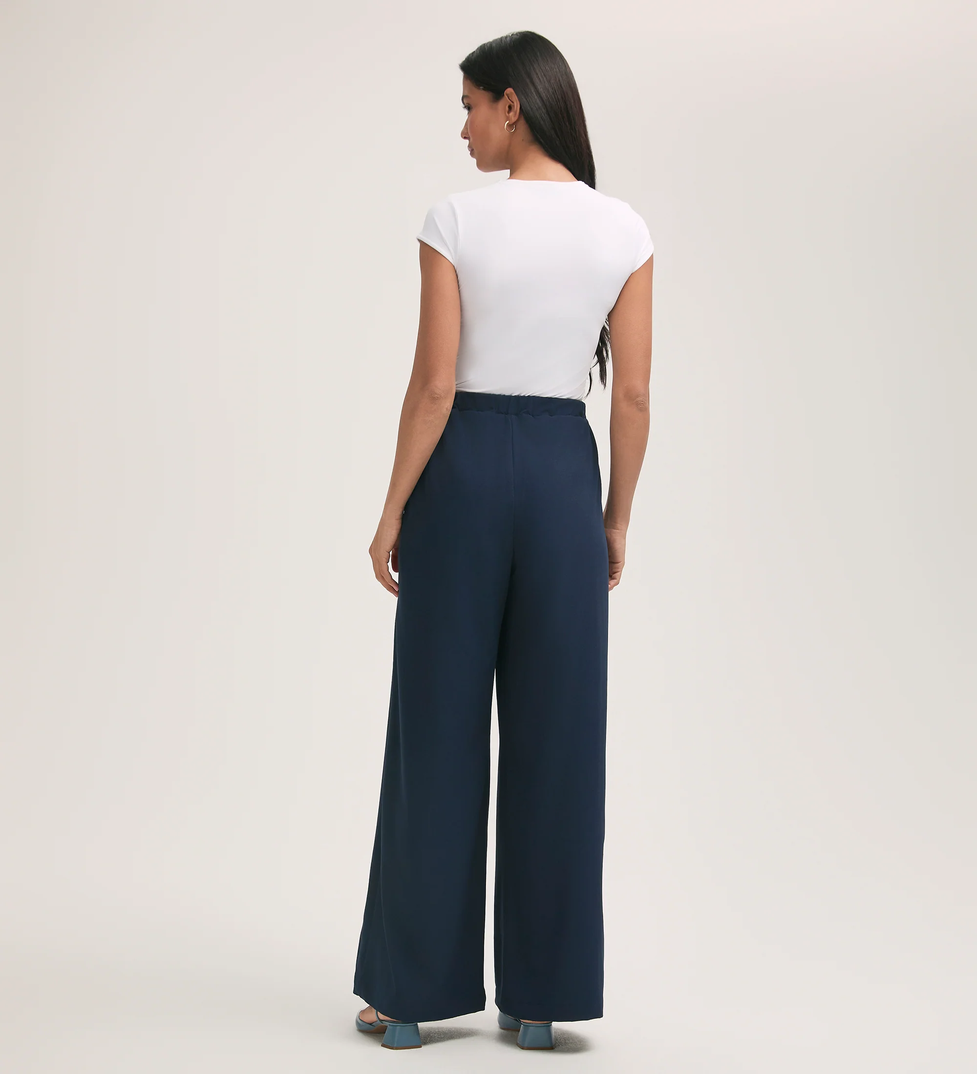 Nat Navy Crepe Wide Leg Trousers - Image 4