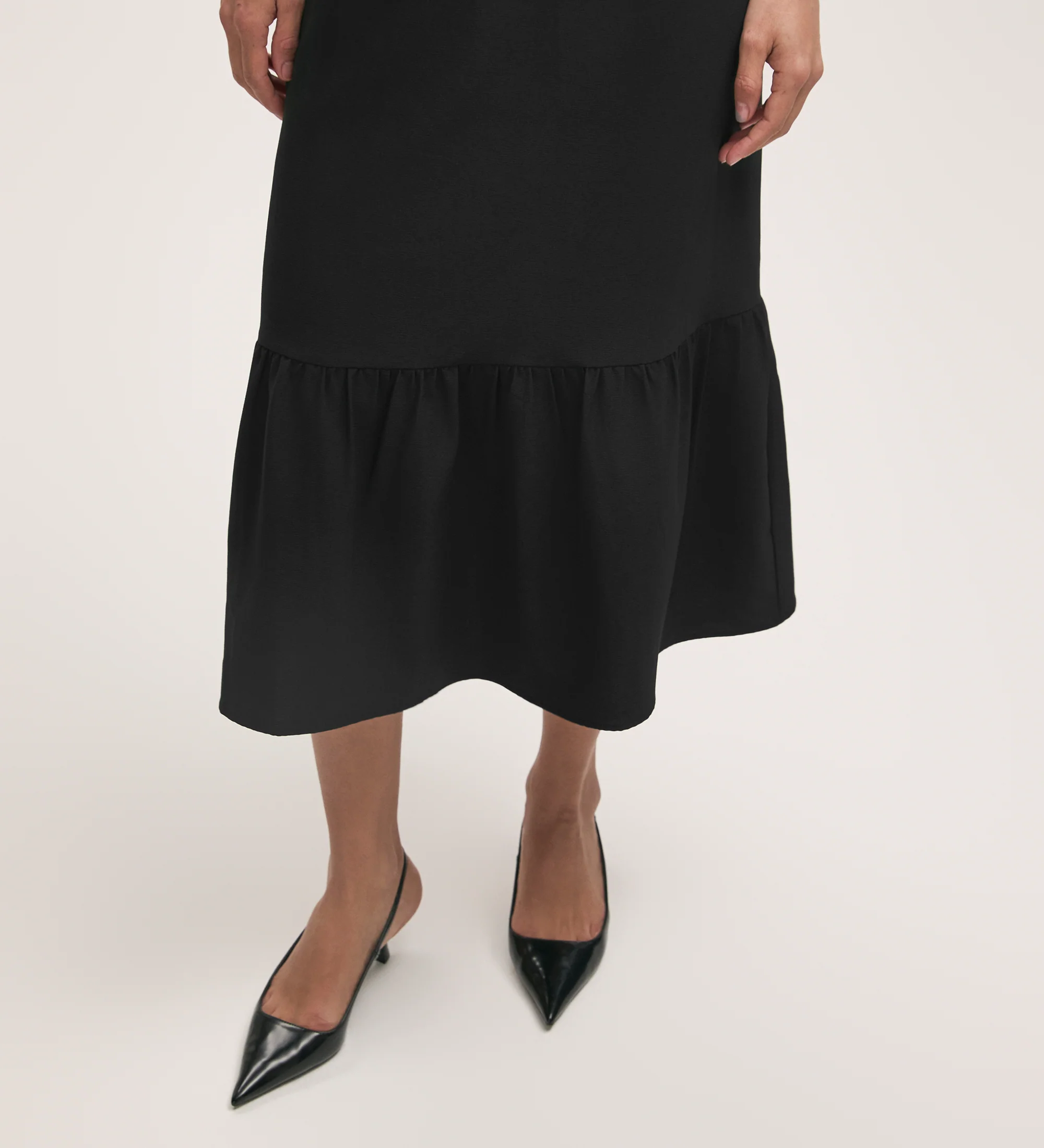 Riley Black Crepe Tiered Midi Skirt - Image 3