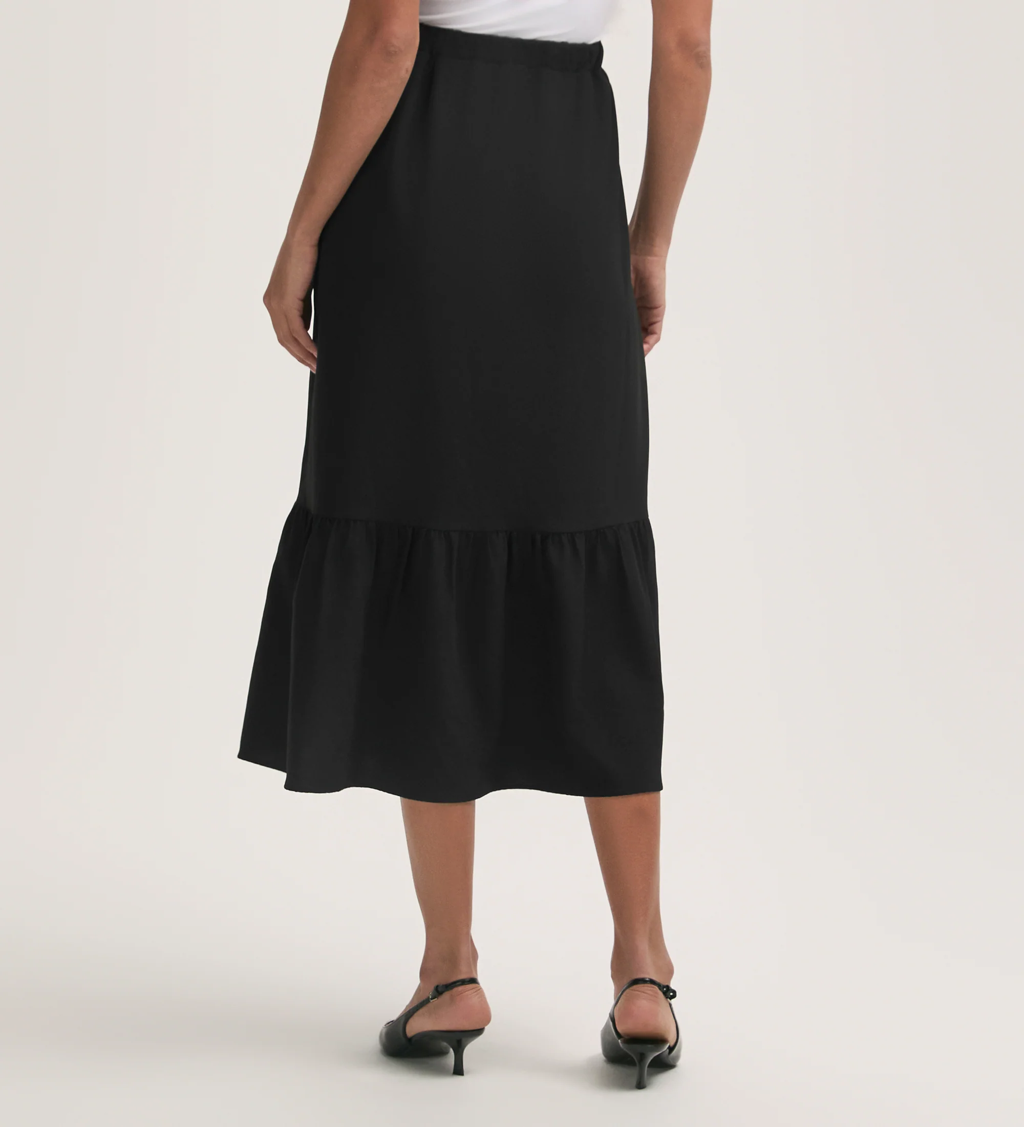 Riley Black Crepe Tiered Midi Skirt - Image 4