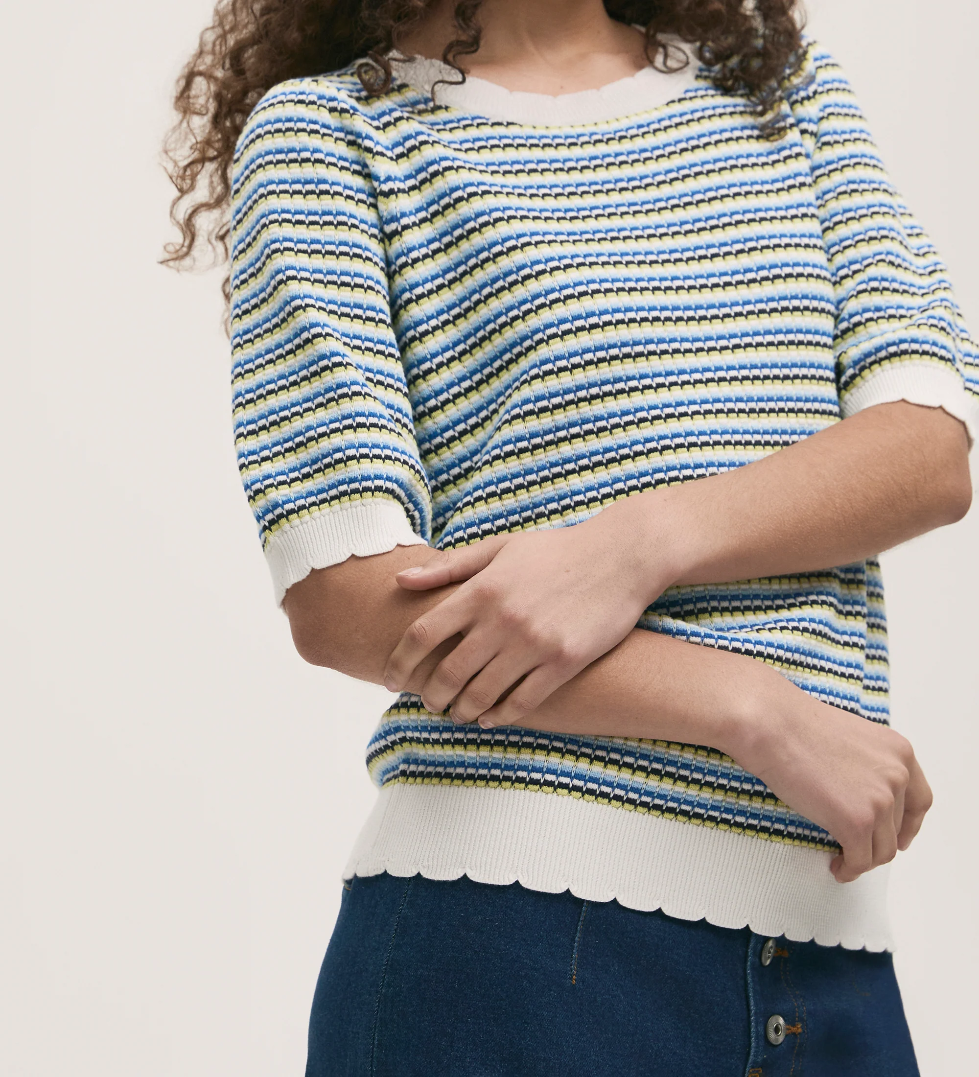 Rita Blue Stripe Short Sleeve Top - Image 3