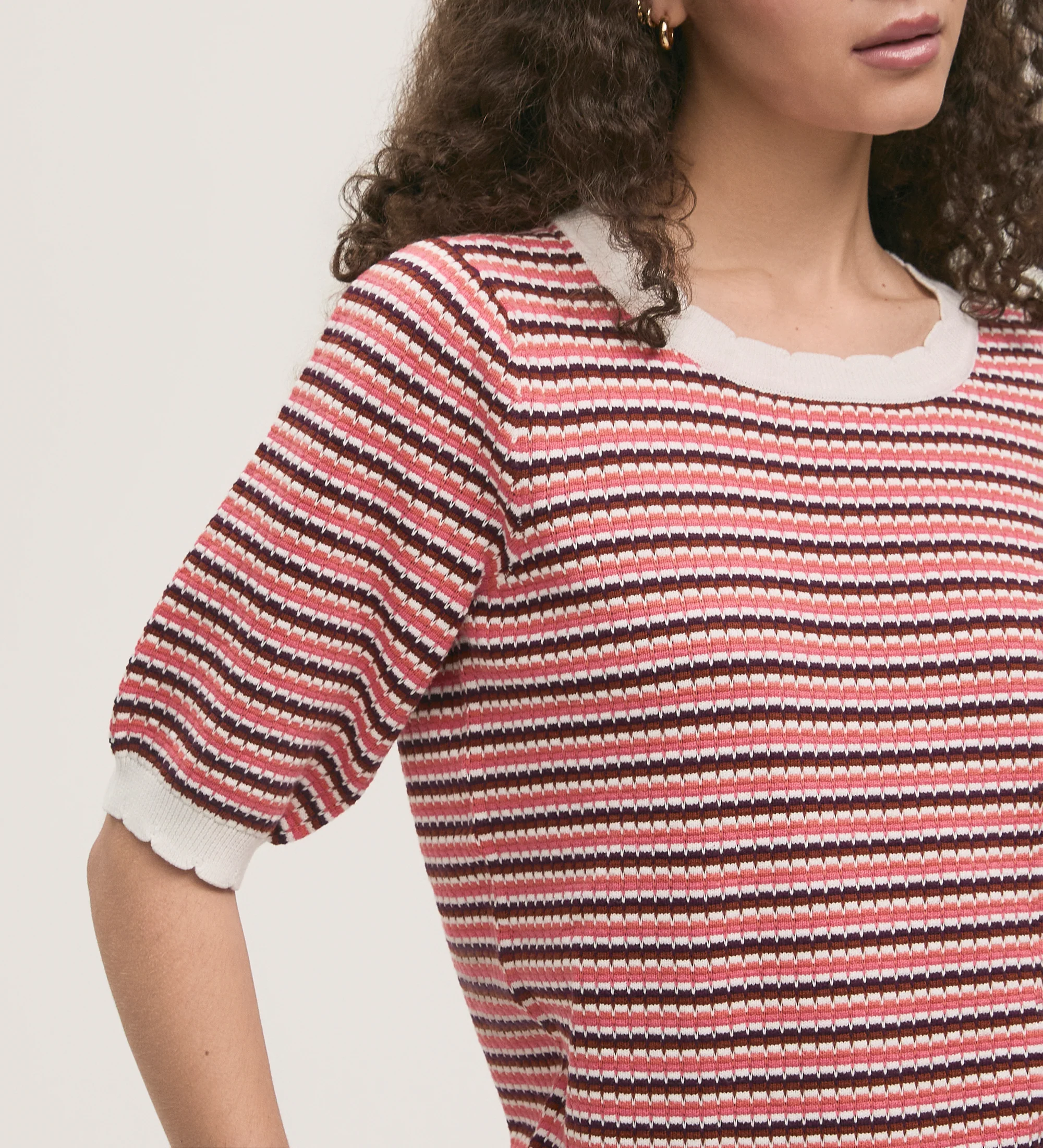 Rita Pink Stripe Short Sleeve Top - Image 3