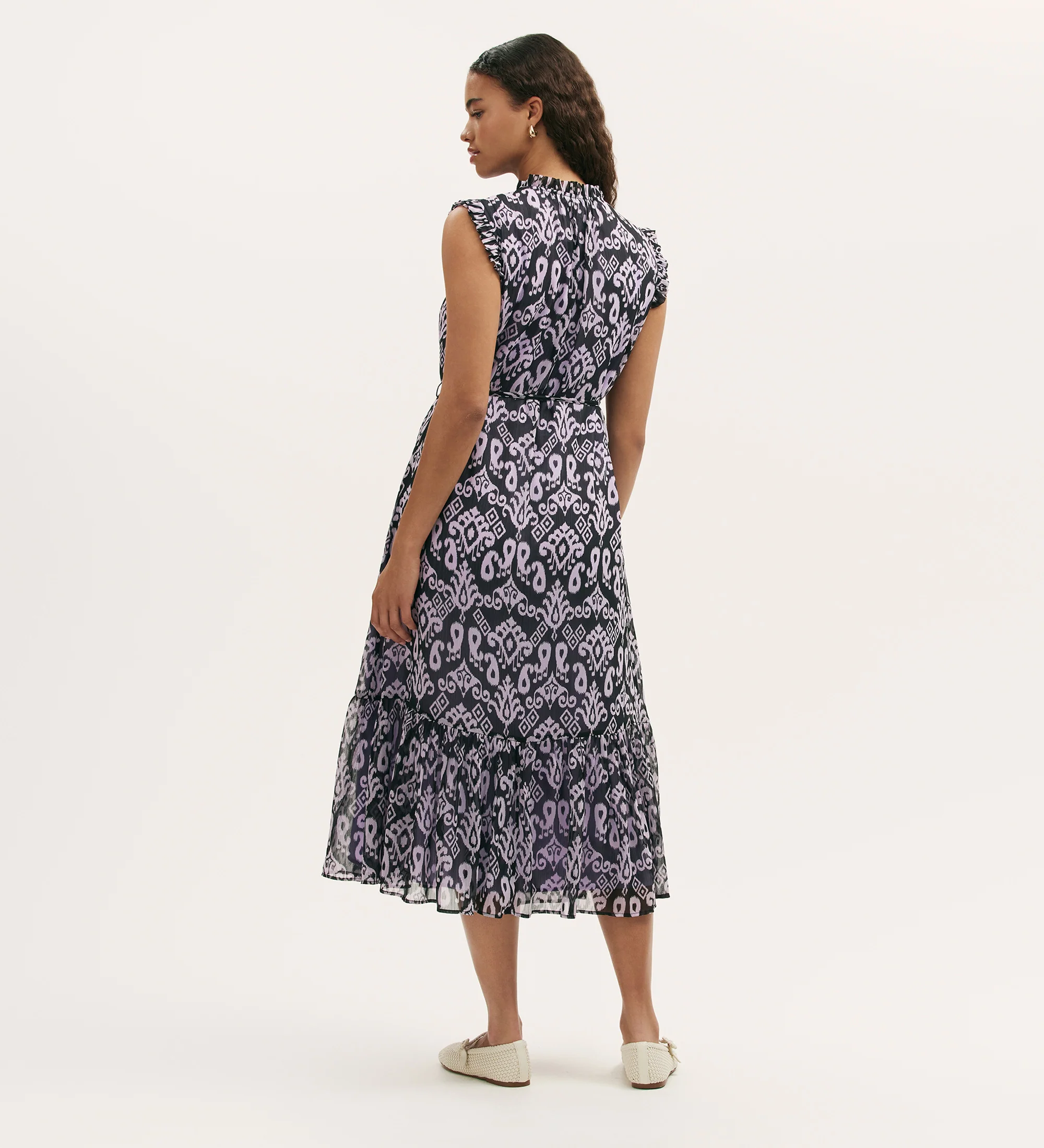 Rosalind Lilac Ikat Chiffon Sleeveless Midi Dress - Image 4