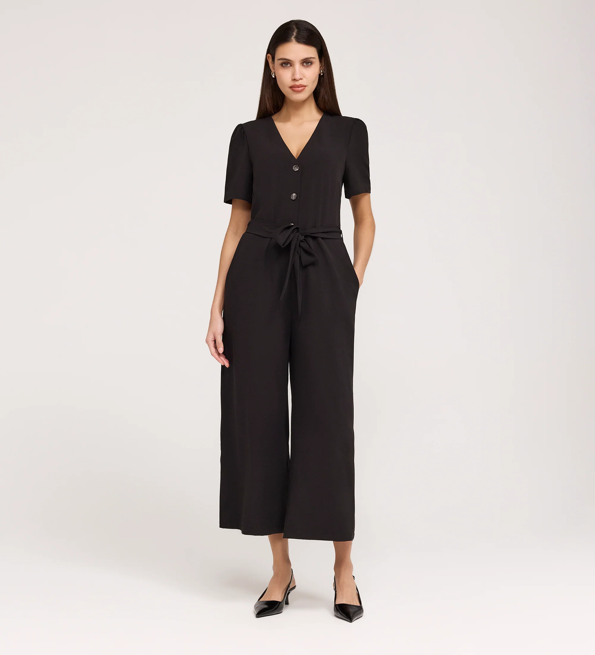 Uma Black Crepe Short Sleeve Jumpsuit - Image 3