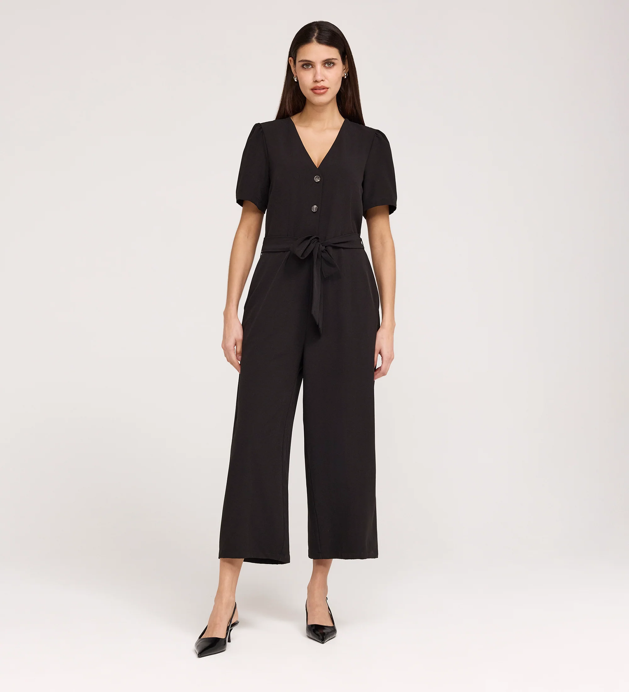 Uma Black Crepe Short Sleeve Jumpsuit - Image 5