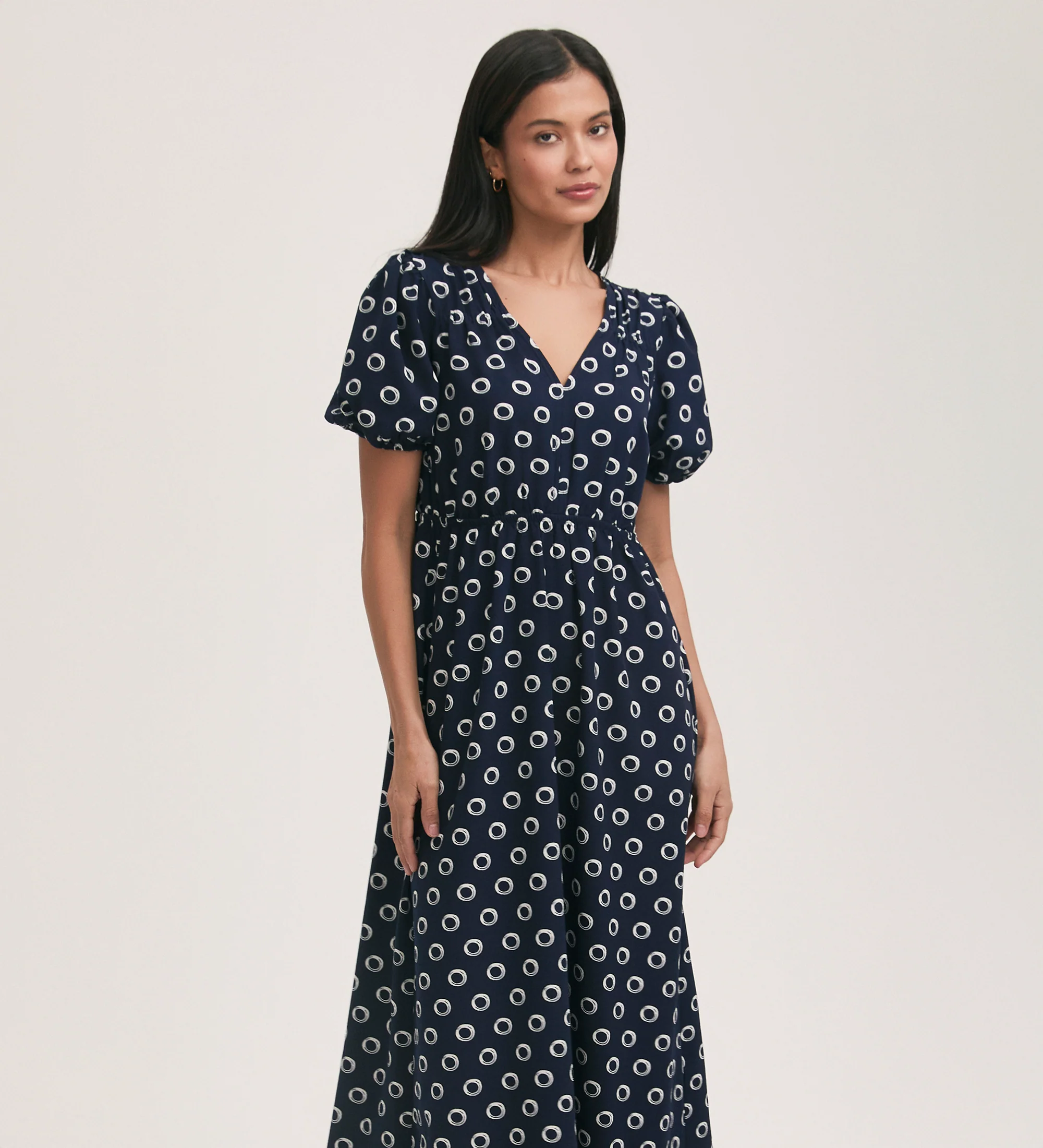 Vittoria Navy Polka Dot Crepe Midi Dress - Image 3